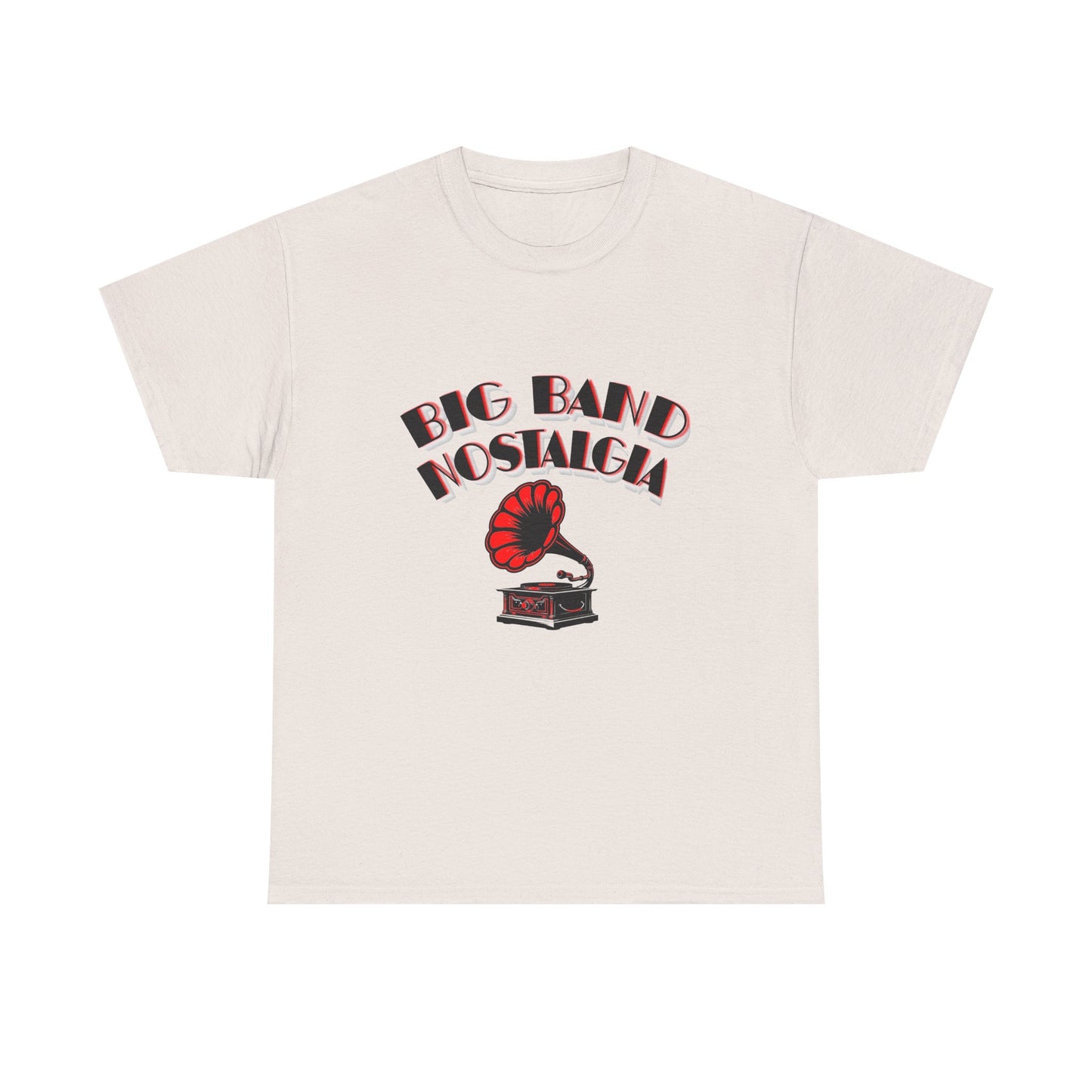 Music Nostalgia Big Band Unisex Cotton Tee, Vintage Phonograph And Broadway Style Artistic Typographic Design