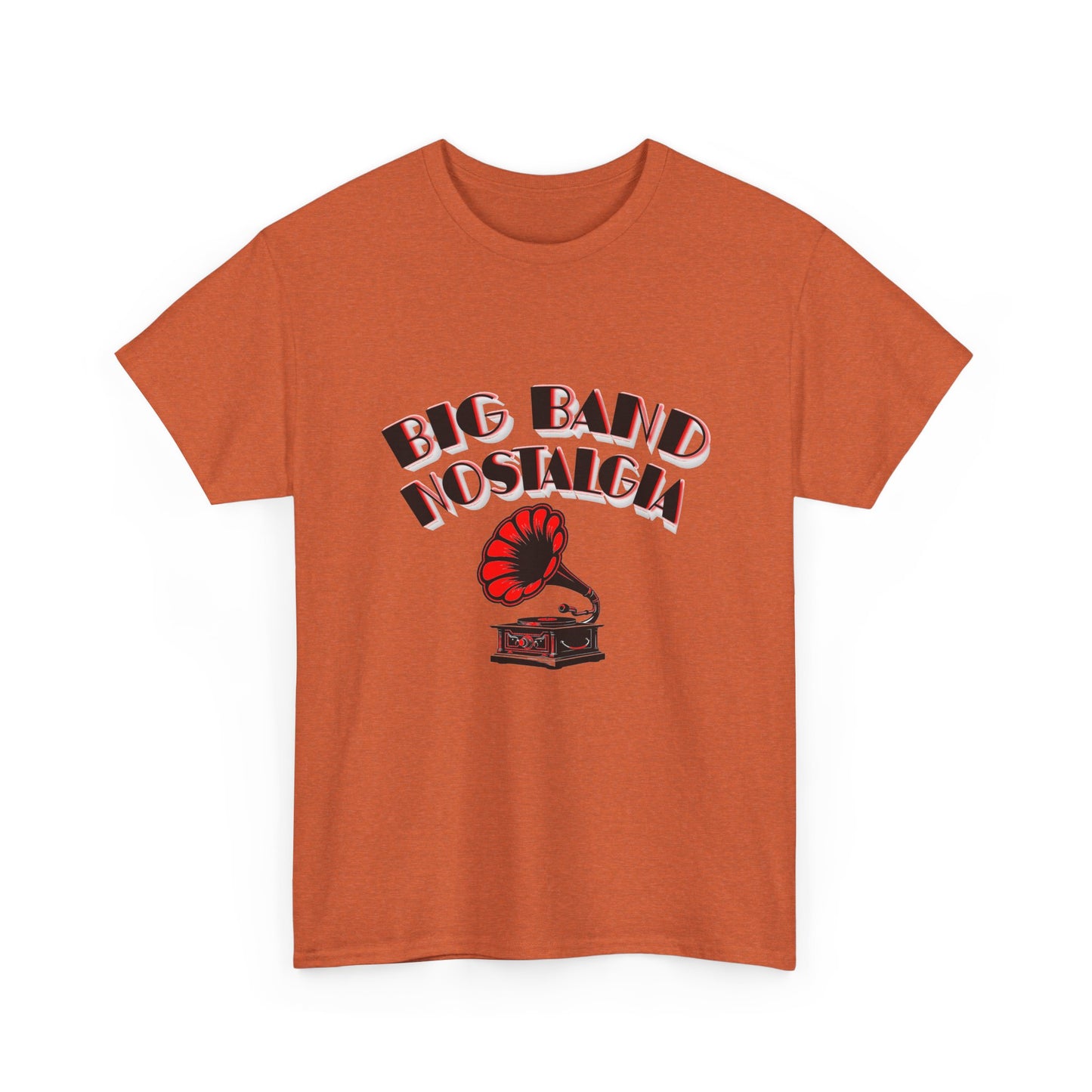 Music Nostalgia Big Band Unisex Cotton Tee, Vintage Phonograph And Broadway Style Artistic Typographic Design