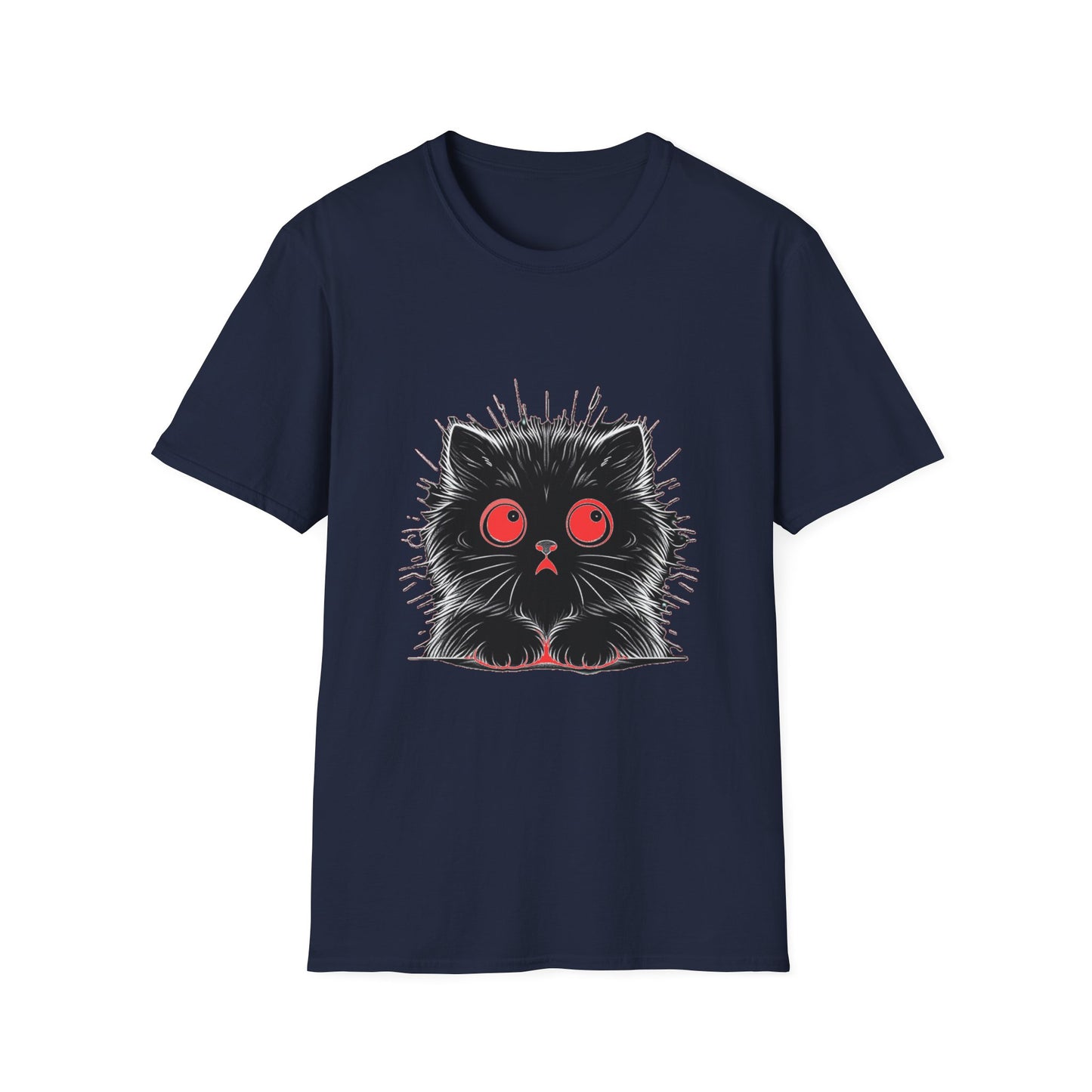 Cute Cat Face Unisex Soft-style T-Shirt, Scaredy Cat Face for Cat Ladies, Cat Moms and Cat Lovers Graphic Tee