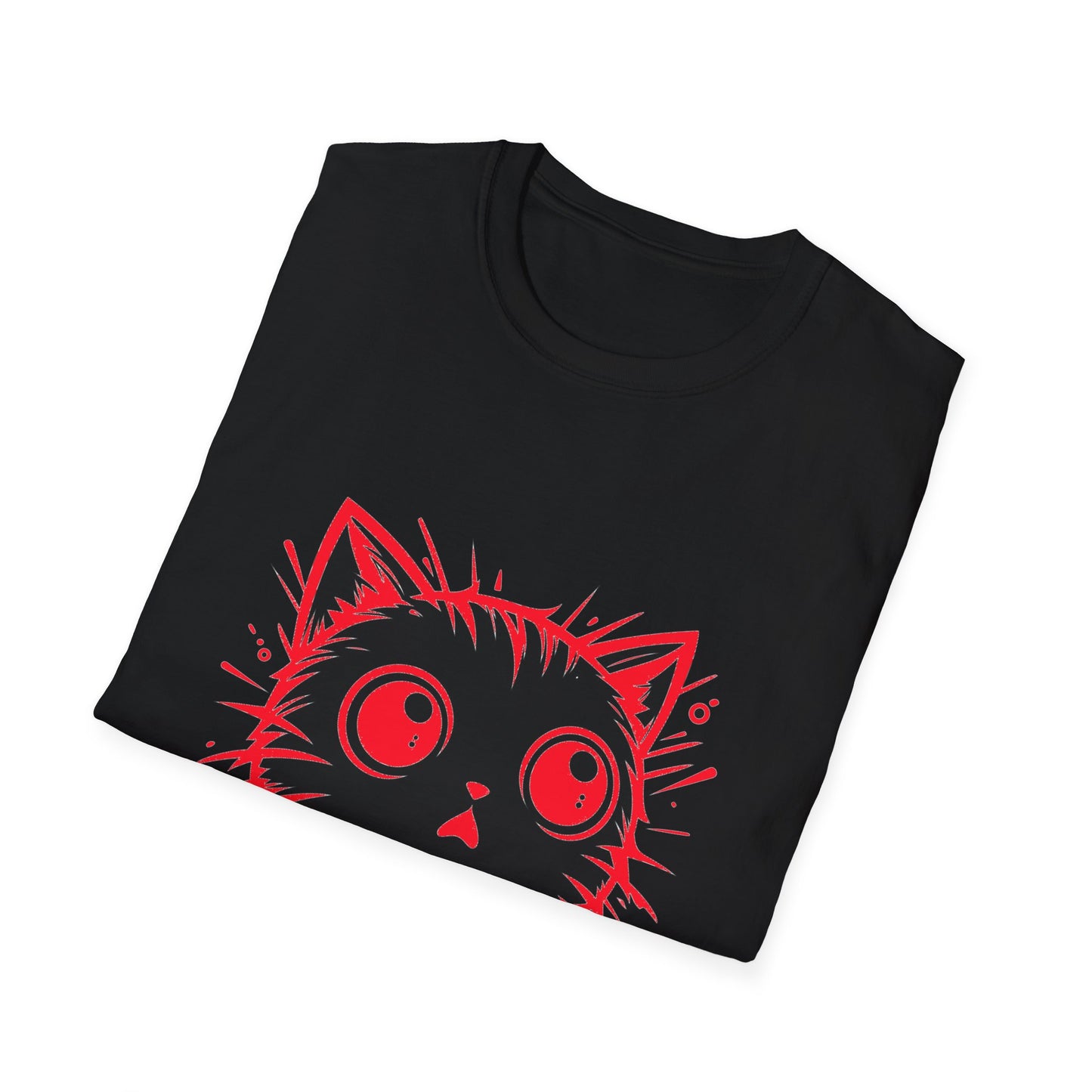 Cute Cat Face Unisex Soft-style T-Shirt, Red-Eyed Scaredy Cat Face for Cat Ladies, Cat Moms and Cat Lovers Graphic Tee