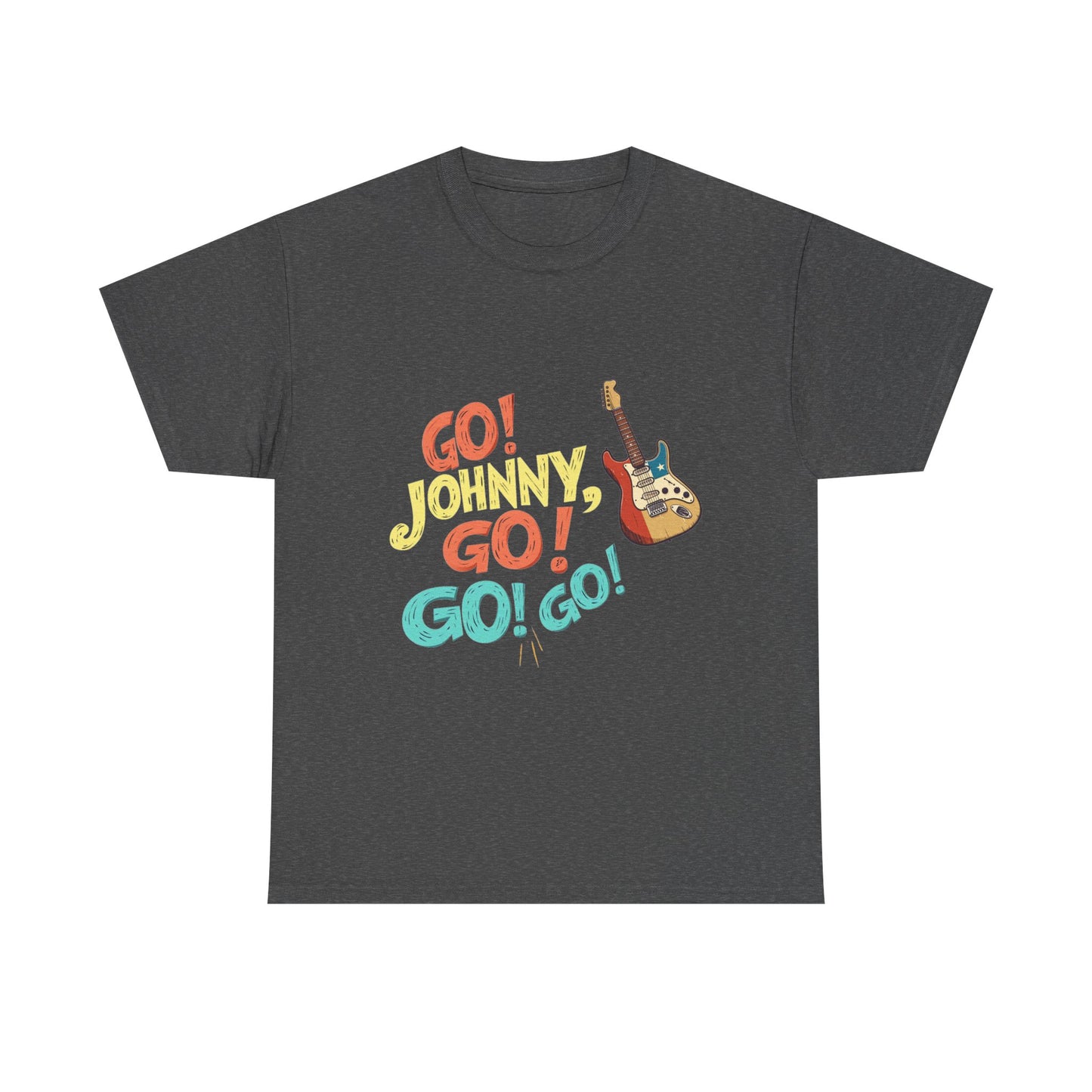Music Nostalgia Unisex Cotton Tee, Go Johnny Go Retro Typographic Design, Artistical Expression of Colors