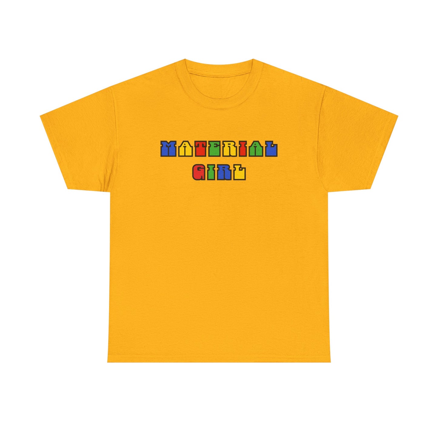 Colorful Typography, Material Girl Unisex cotton Tee, Trendy Shirt, Birthday Gift, Retro 90s Vibe Tee, Everyday Wear, Music Lover Apparel