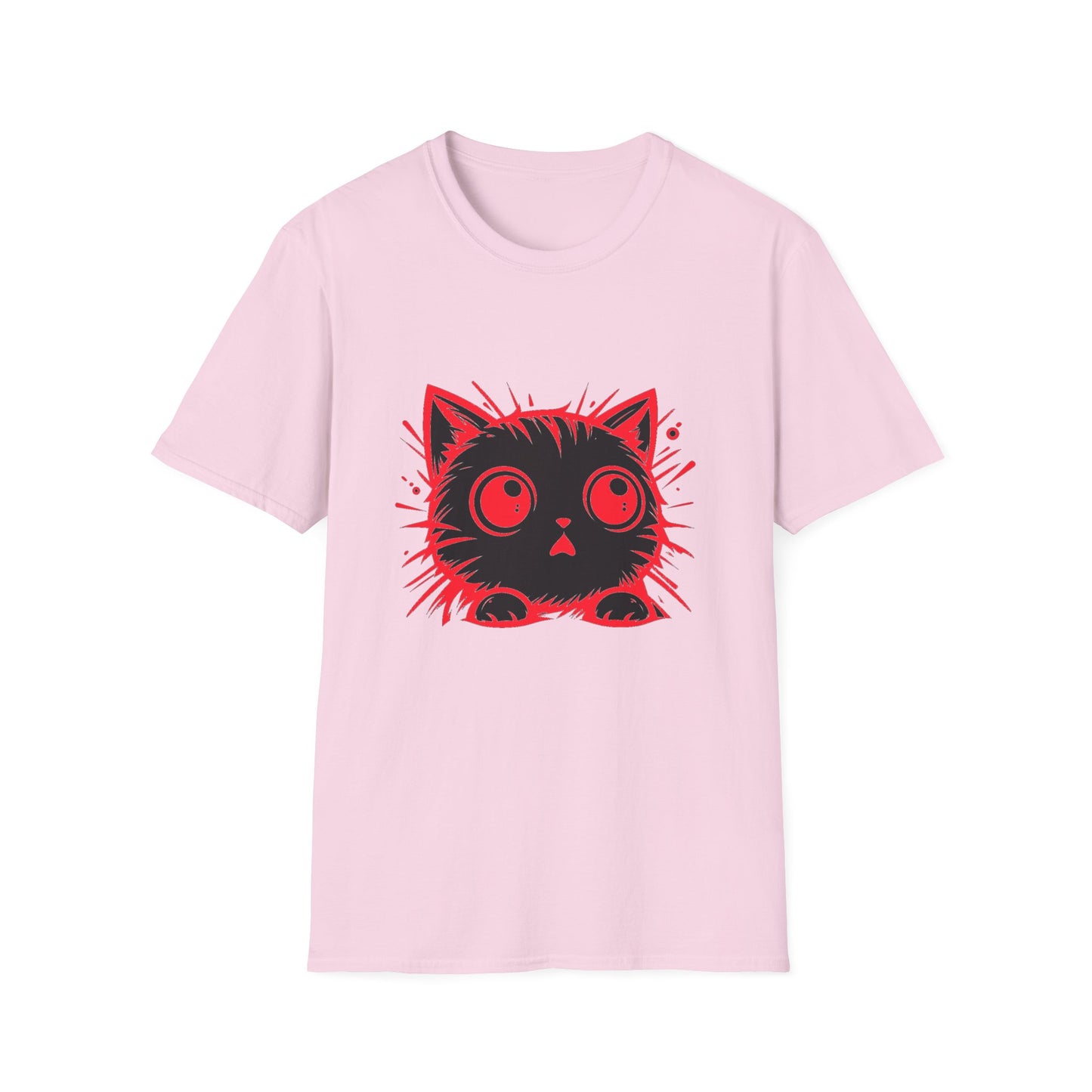 Cute Cat Face Unisex Soft-style T-Shirt, Red-Eyed Scaredy Cat Face for Cat Ladies, Cat Moms and Cat Lovers Graphic Tee