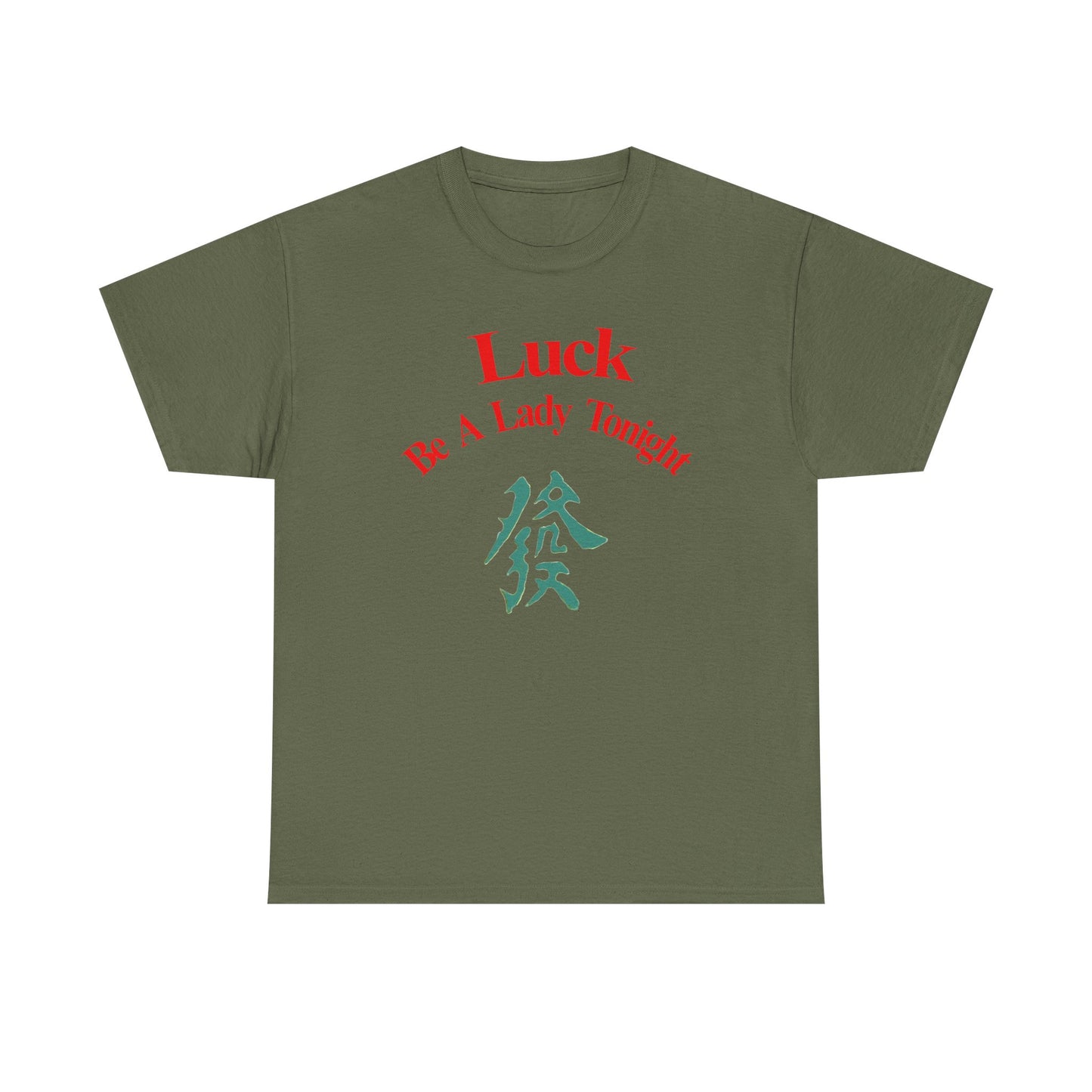 Mahjong Inspired, Luck Be A Lady Tonight Unisex Heavy Cotton Tee, Casual Wear, Green Dragon, Vintage Vibes, Festive T-Shirt, Statement Tee