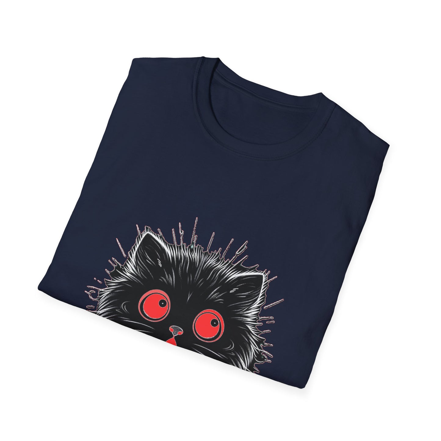 Cute Cat Face Unisex Soft-style T-Shirt, Scaredy Cat Face for Cat Ladies, Cat Moms and Cat Lovers Graphic Tee