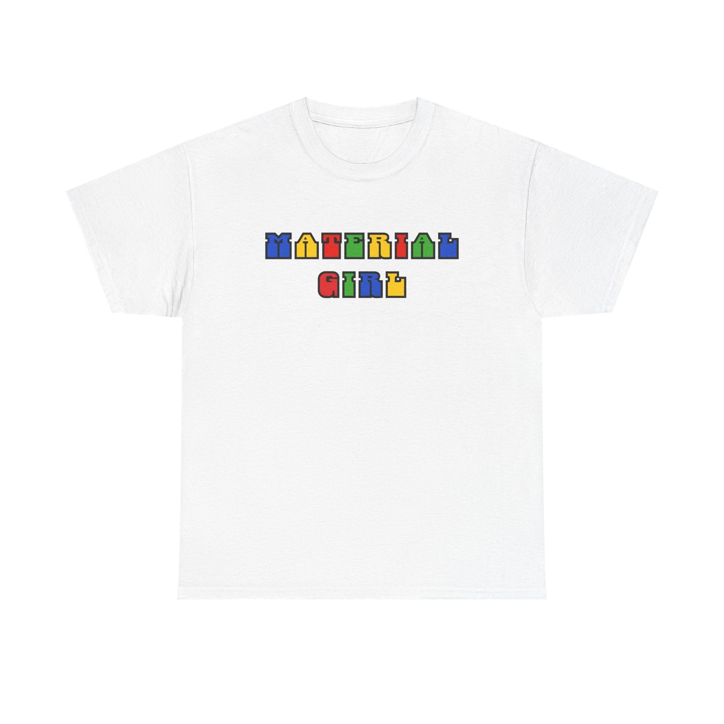Colorful Typography, Material Girl Unisex cotton Tee, Trendy Shirt, Birthday Gift, Retro 90s Vibe Tee, Everyday Wear, Music Lover Apparel