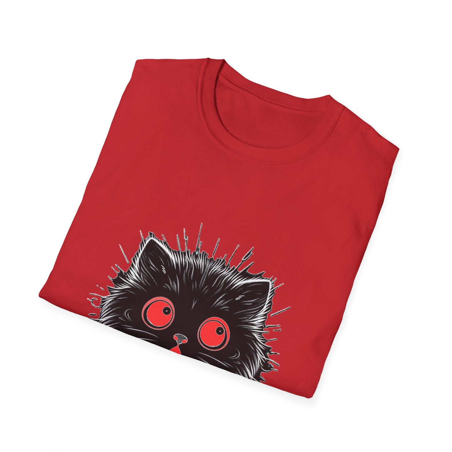 Cute Cat Face Unisex Soft-style T-Shirt, Scaredy Cat Face for Cat Ladies, Cat Moms and Cat Lovers Graphic Tee