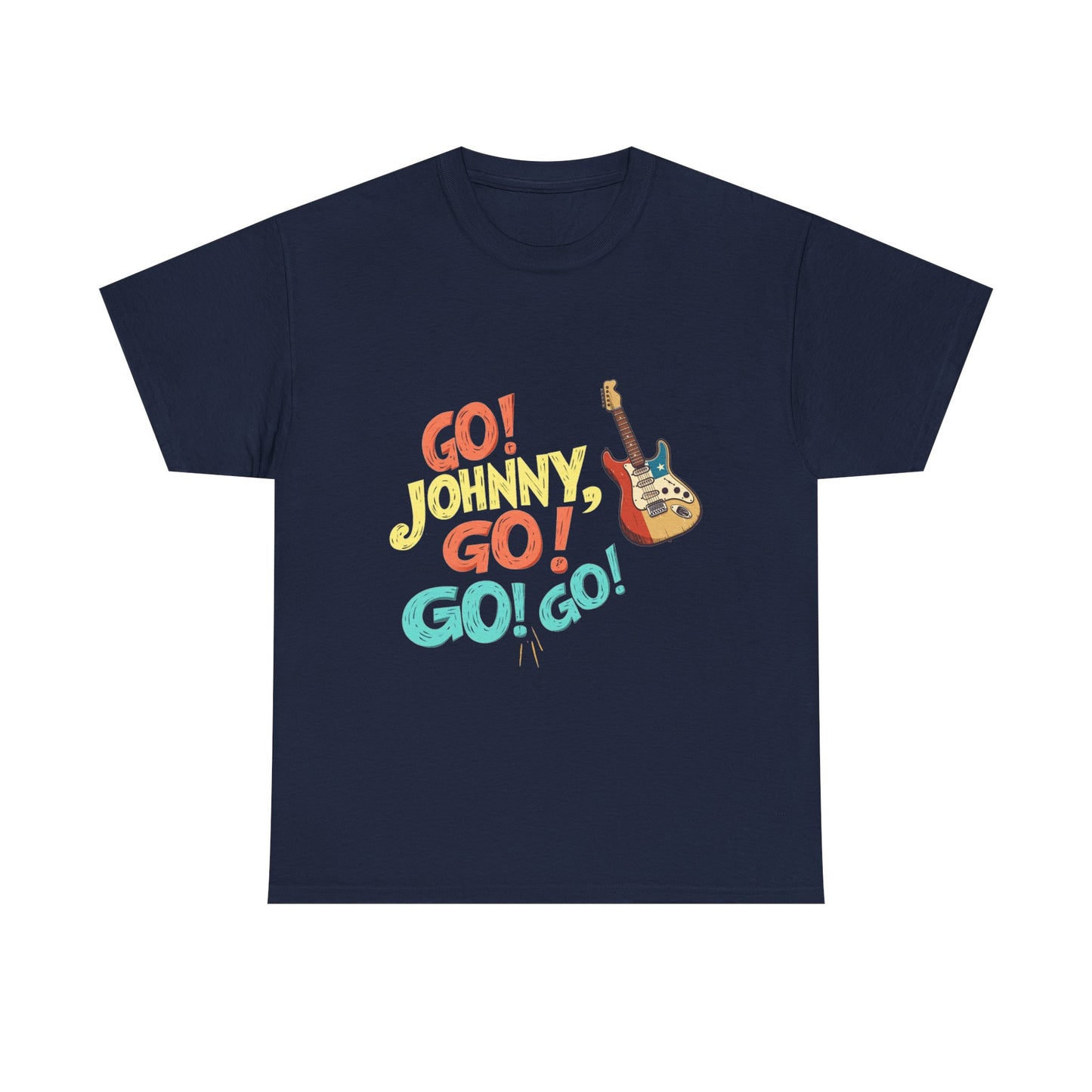 Music Nostalgia Unisex Cotton Tee, Go Johnny Go Retro Typographic Design, Artistical Expression of Colors