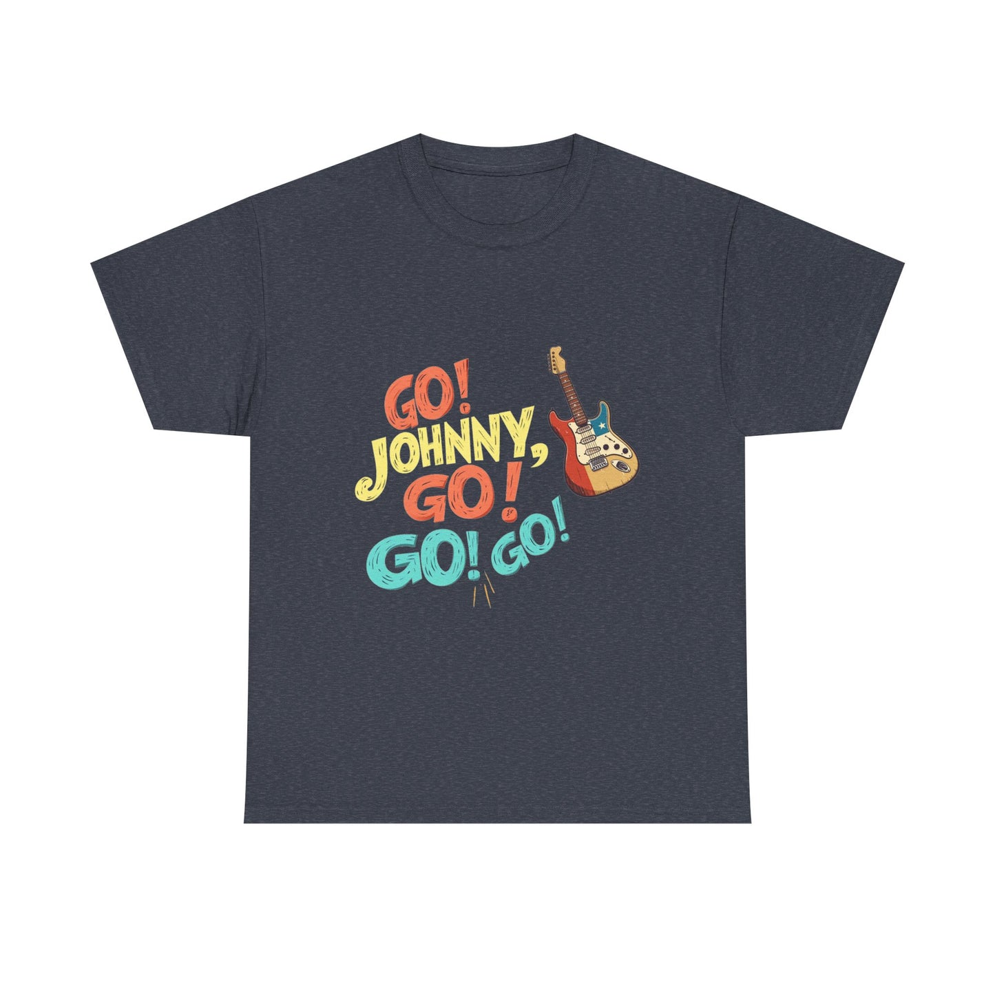 Music Nostalgia Unisex Cotton Tee, Go Johnny Go Retro Typographic Design, Artistical Expression of Colors