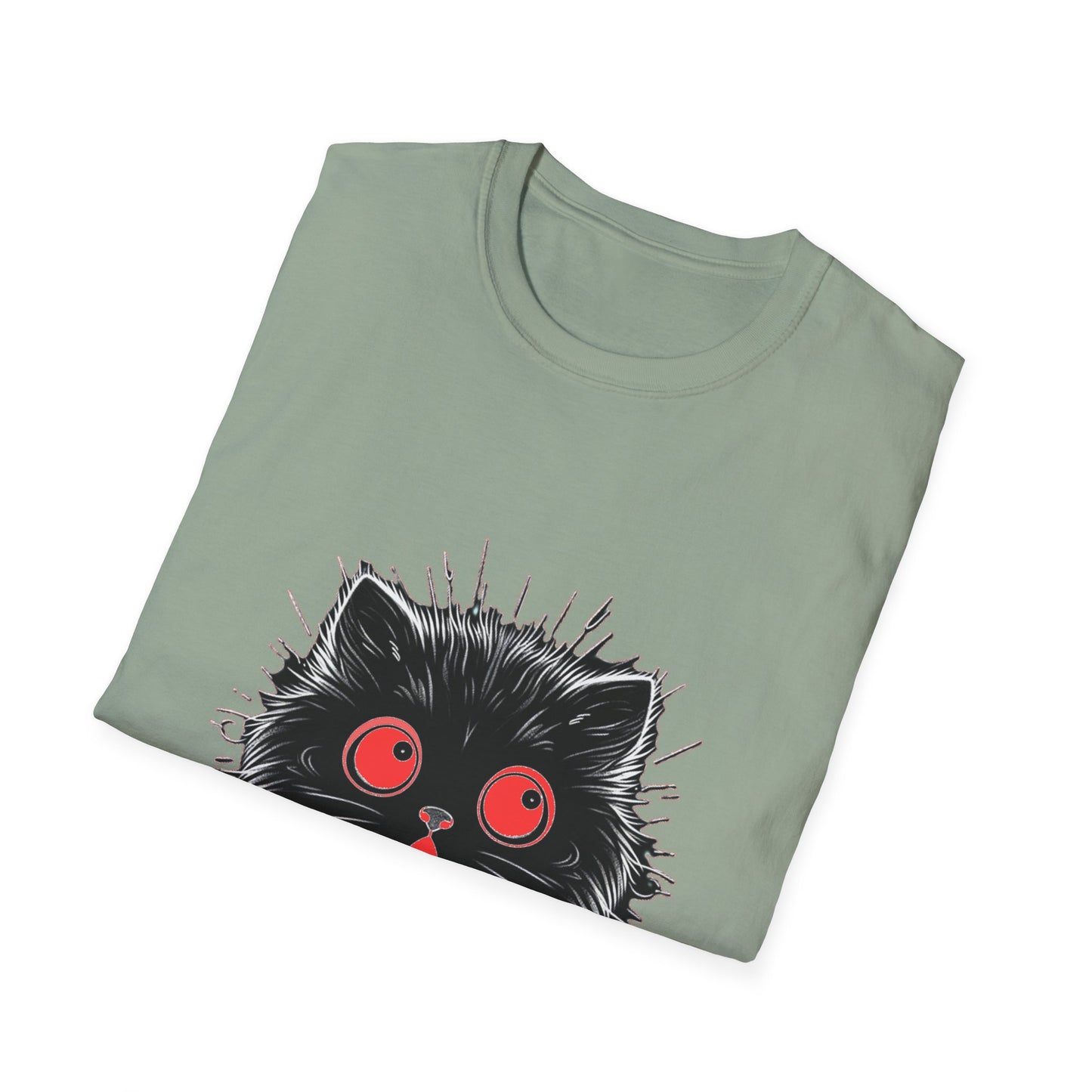 Cute Cat Face Unisex Soft-style T-Shirt, Scaredy Cat Face for Cat Ladies, Cat Moms and Cat Lovers Graphic Tee