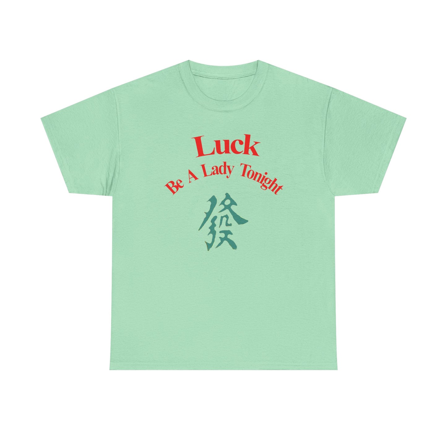 Mahjong Inspired, Luck Be A Lady Tonight Unisex Heavy Cotton Tee, Casual Wear, Green Dragon, Vintage Vibes, Festive T-Shirt, Statement Tee