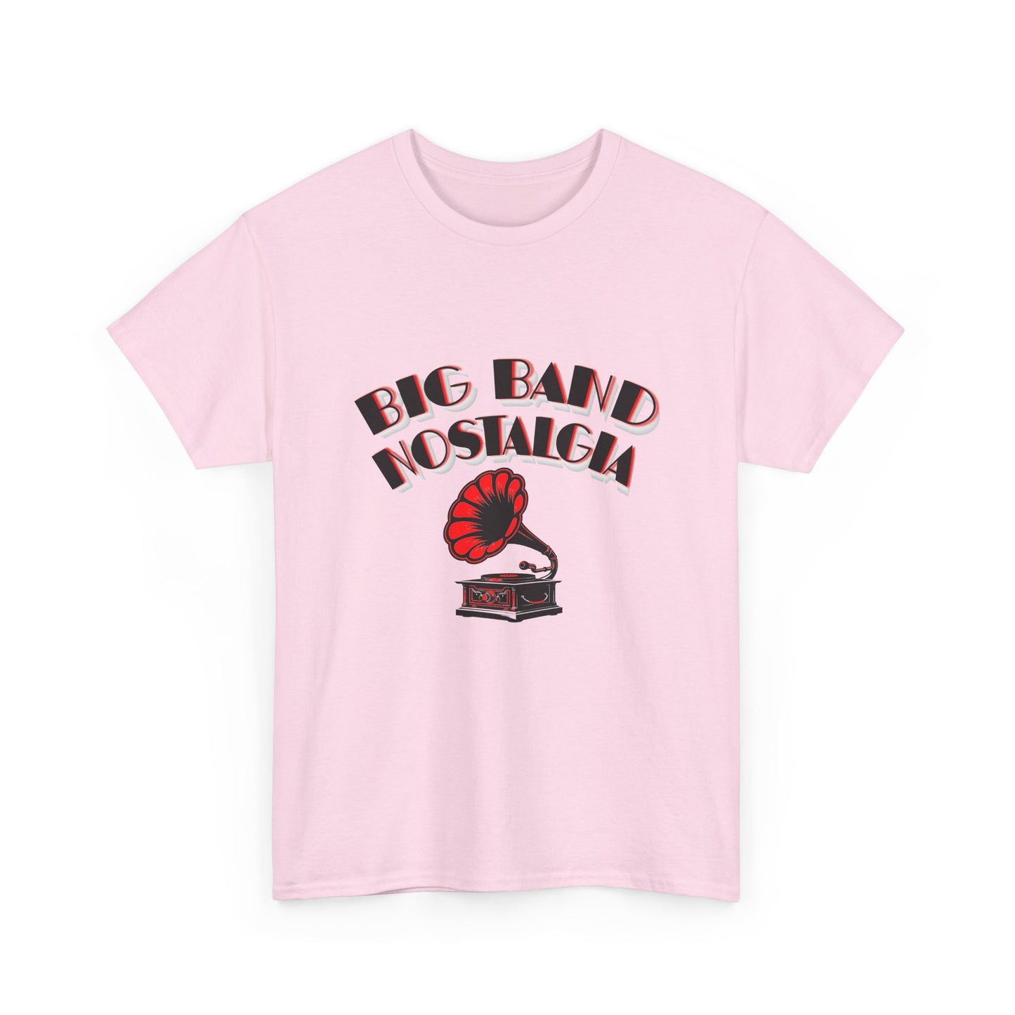 Music Nostalgia Big Band Unisex Cotton Tee, Vintage Phonograph And Broadway Style Artistic Typographic Design