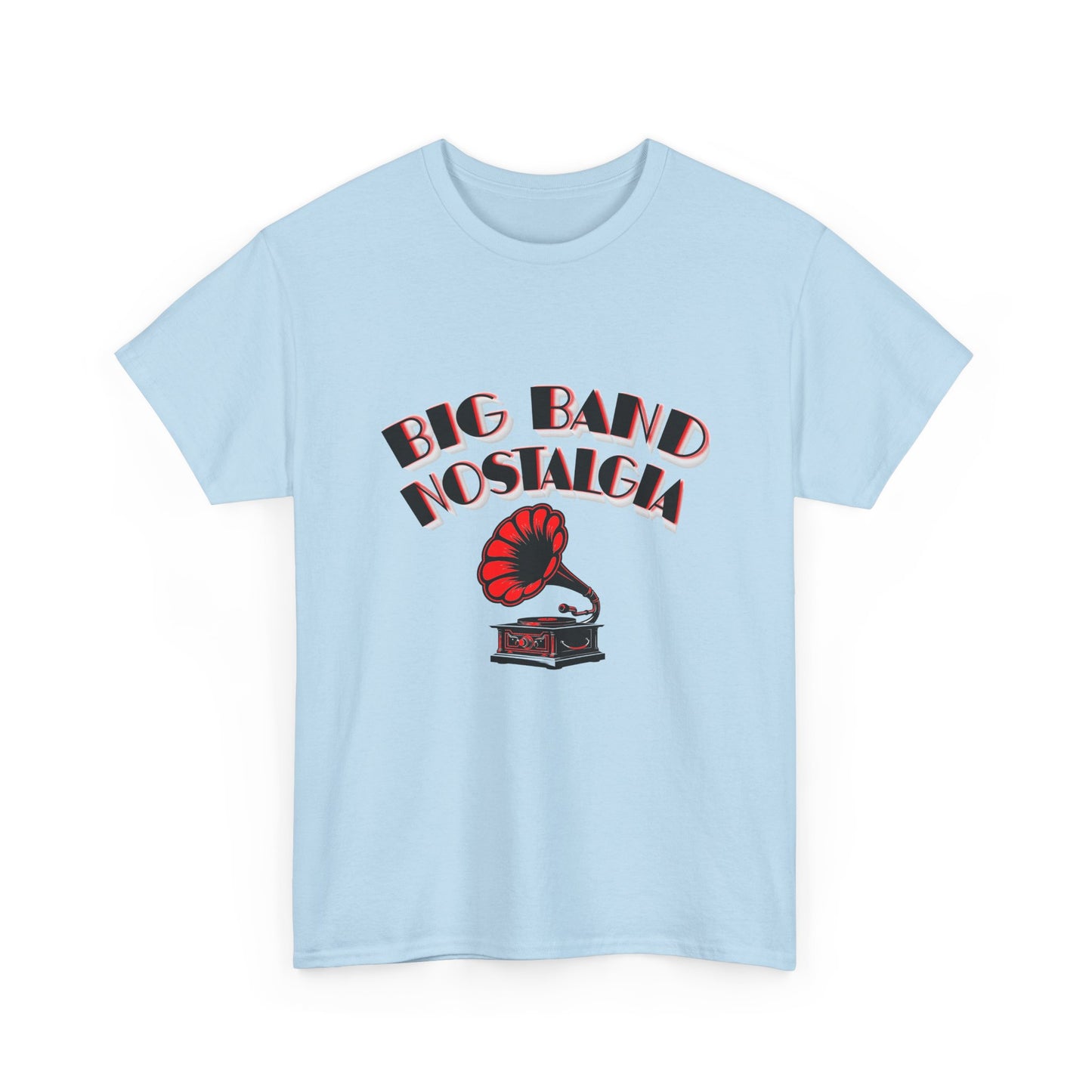 Music Nostalgia Big Band Unisex Cotton Tee, Vintage Phonograph And Broadway Style Artistic Typographic Design
