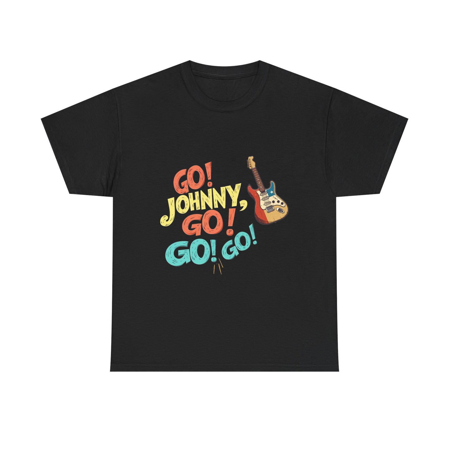 Music Nostalgia Unisex Cotton Tee, Go Johnny Go Retro Typographic Design, Artistical Expression of Colors