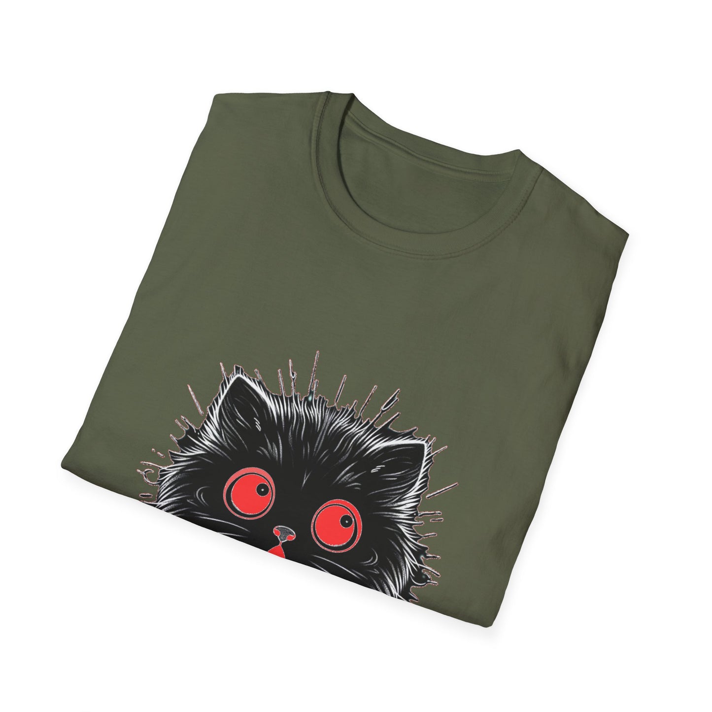 Cute Cat Face Unisex Soft-style T-Shirt, Scaredy Cat Face for Cat Ladies, Cat Moms and Cat Lovers Graphic Tee