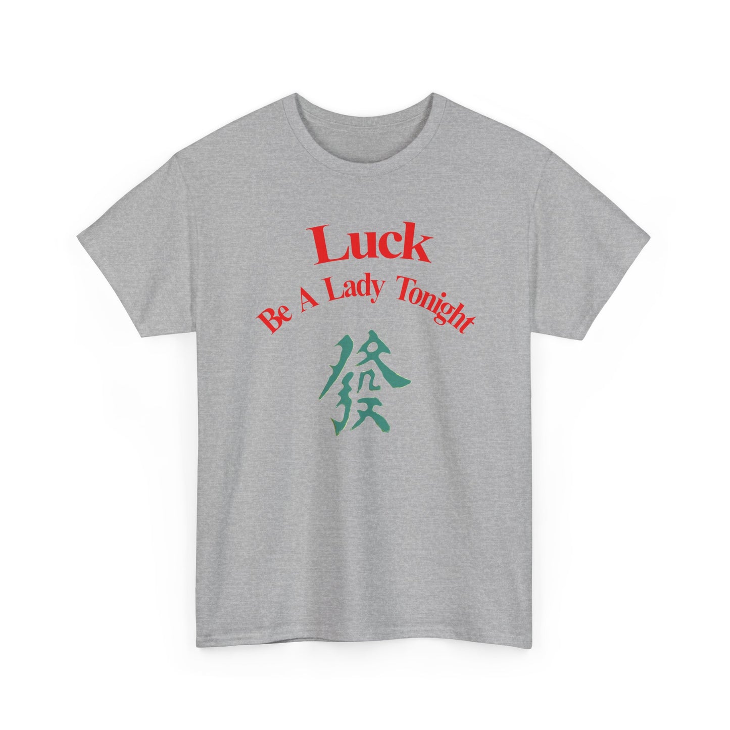 Mahjong Inspired, Luck Be A Lady Tonight Unisex Heavy Cotton Tee, Casual Wear, Green Dragon, Vintage Vibes, Festive T-Shirt, Statement Tee