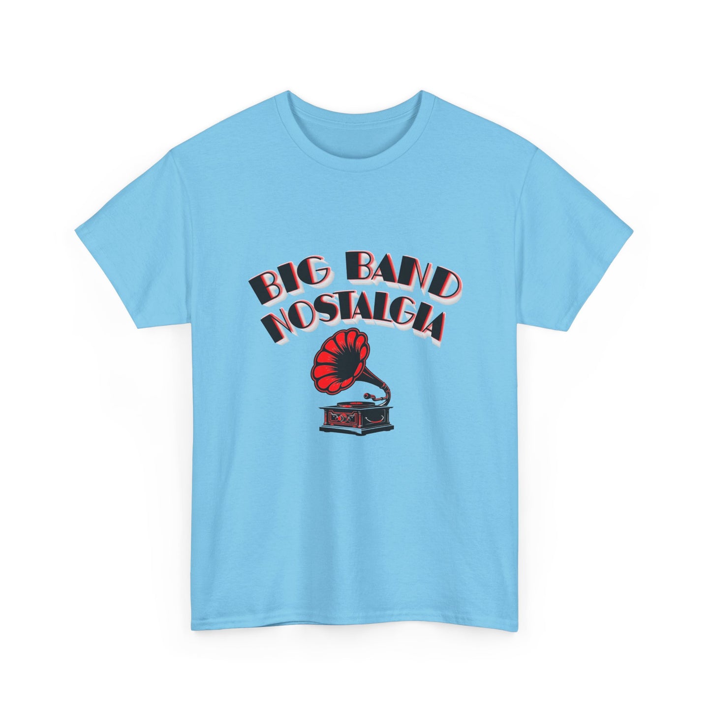 Music Nostalgia Big Band Unisex Cotton Tee, Vintage Phonograph And Broadway Style Artistic Typographic Design