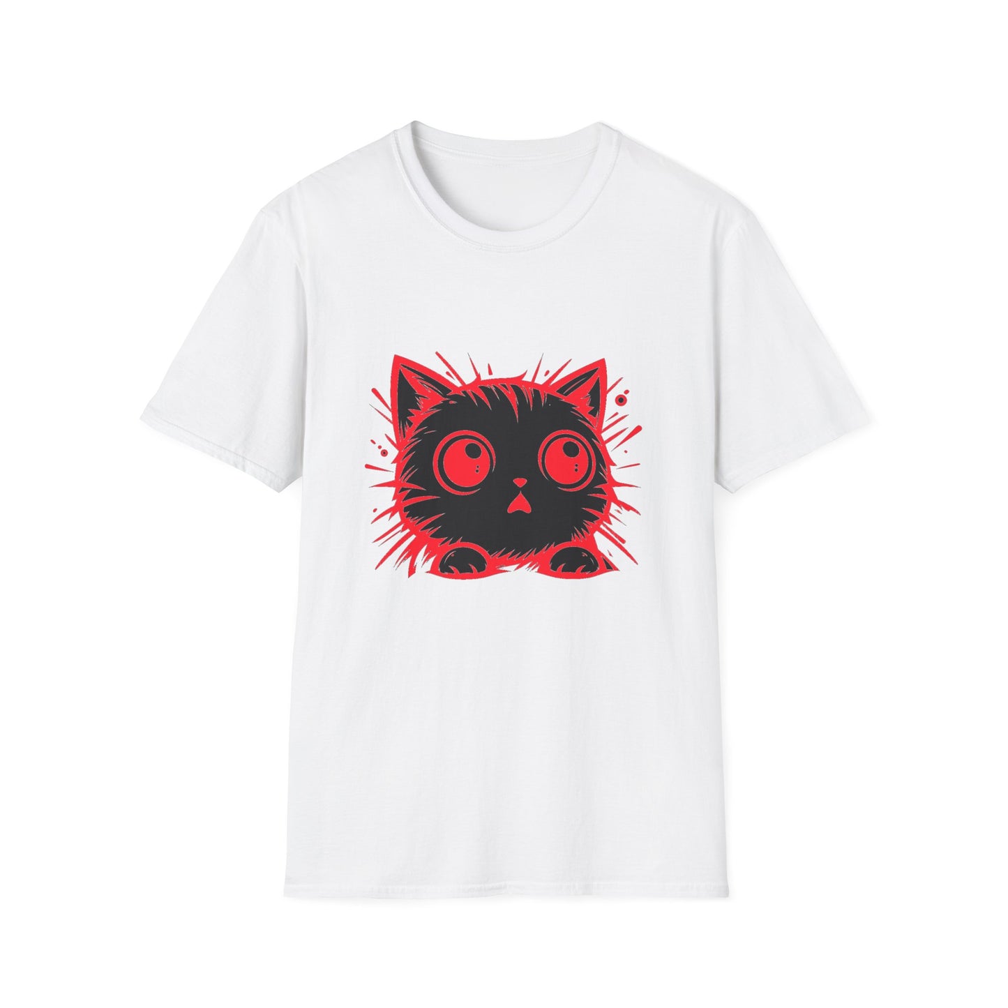 Cute Cat Face Unisex Soft-style T-Shirt, Red-Eyed Scaredy Cat Face for Cat Ladies, Cat Moms and Cat Lovers Graphic Tee