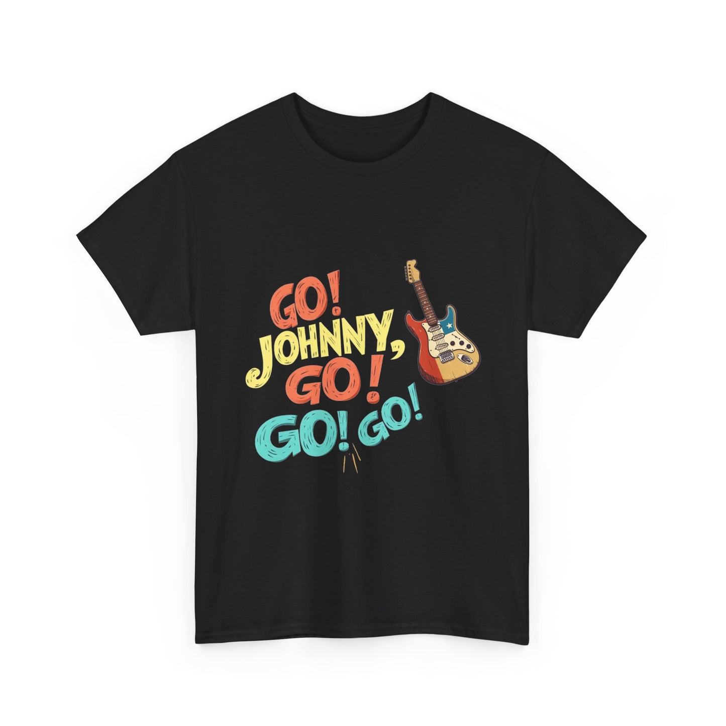 Music Nostalgia Unisex Cotton Tee, Go Johnny Go Retro Typographic Design, Artistical Expression of Colors