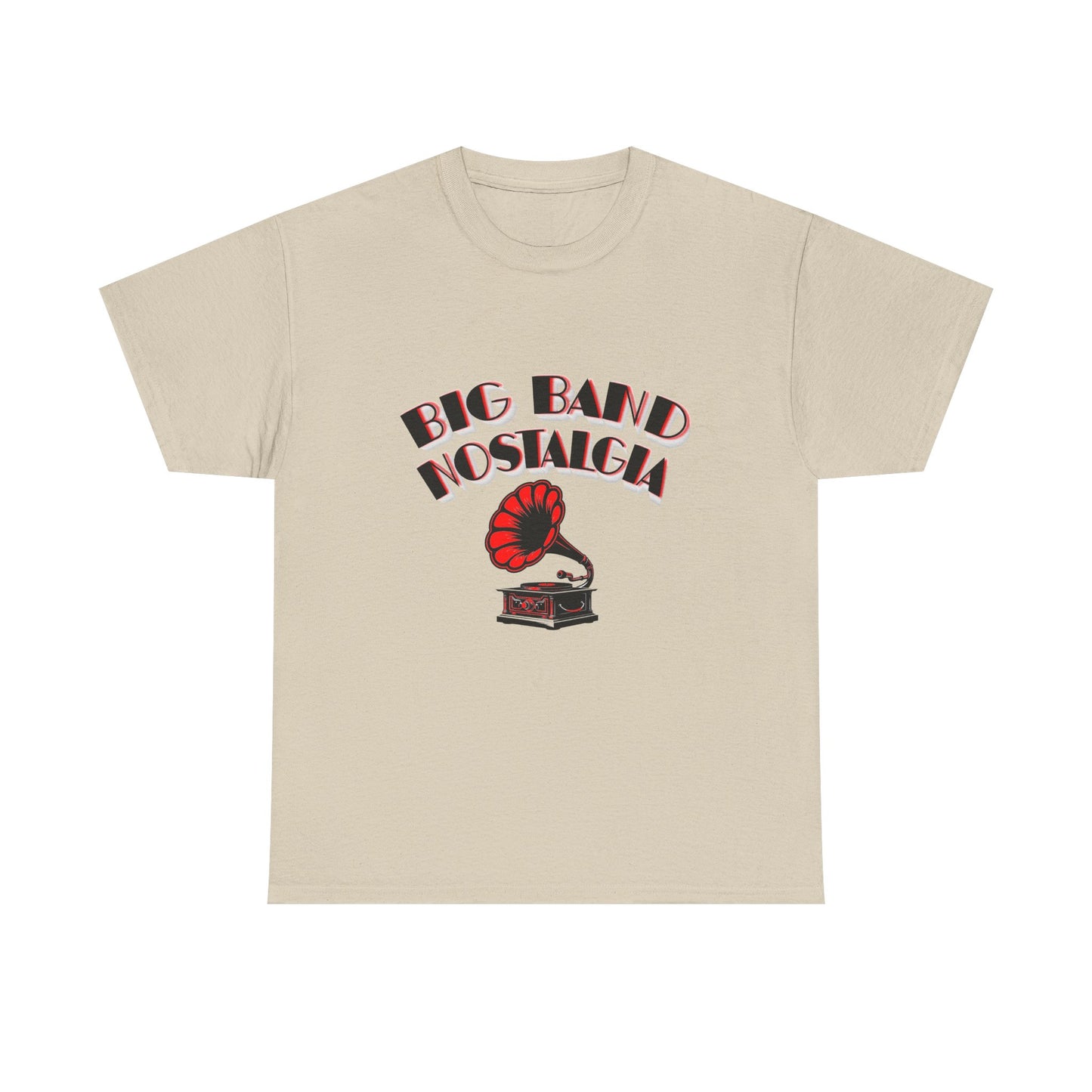 Music Nostalgia Big Band Unisex Cotton Tee, Vintage Phonograph And Broadway Style Artistic Typographic Design
