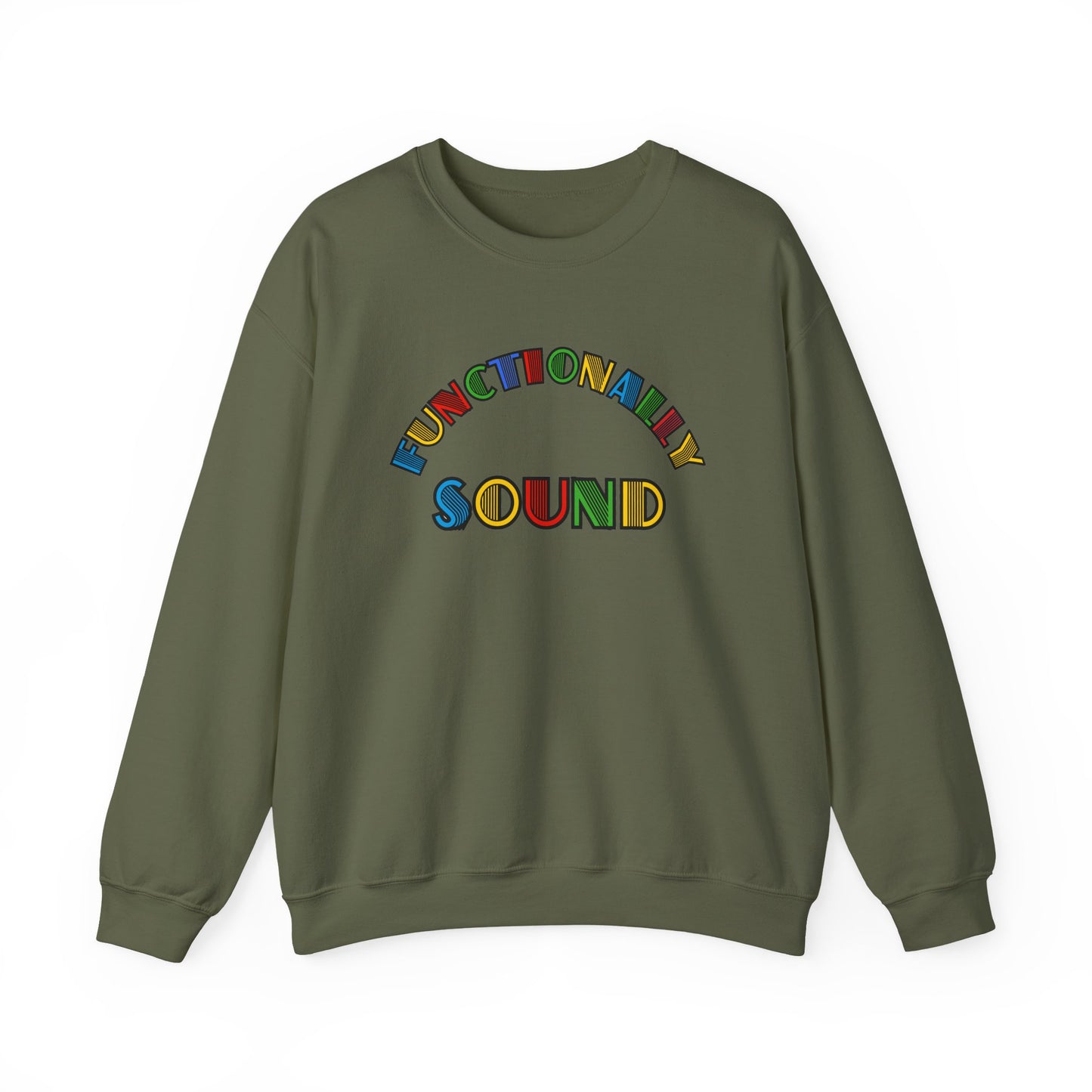 Colorful Typography, 'Functionality Sound' Sweatshirt, Cozy Crewneck, Unisex Gift, Music Lover Apparel, Casual Wear, Birthday Present