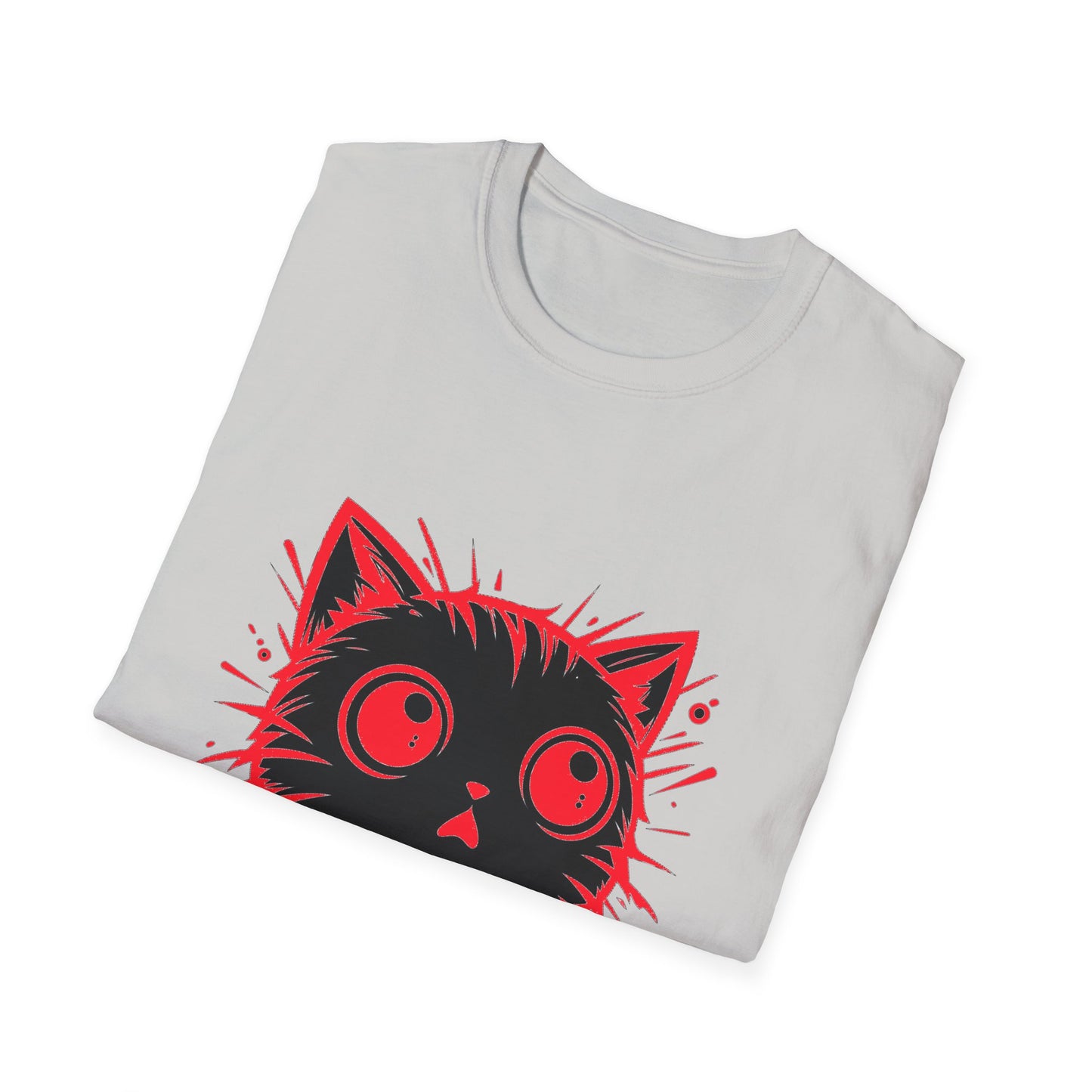 Cute Cat Face Unisex Soft-style T-Shirt, Red-Eyed Scaredy Cat Face for Cat Ladies, Cat Moms and Cat Lovers Graphic Tee