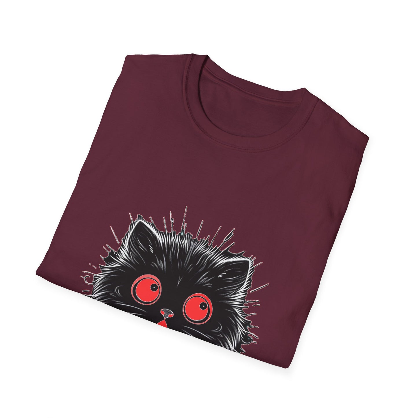 Cute Cat Face Unisex Soft-style T-Shirt, Scaredy Cat Face for Cat Ladies, Cat Moms and Cat Lovers Graphic Tee