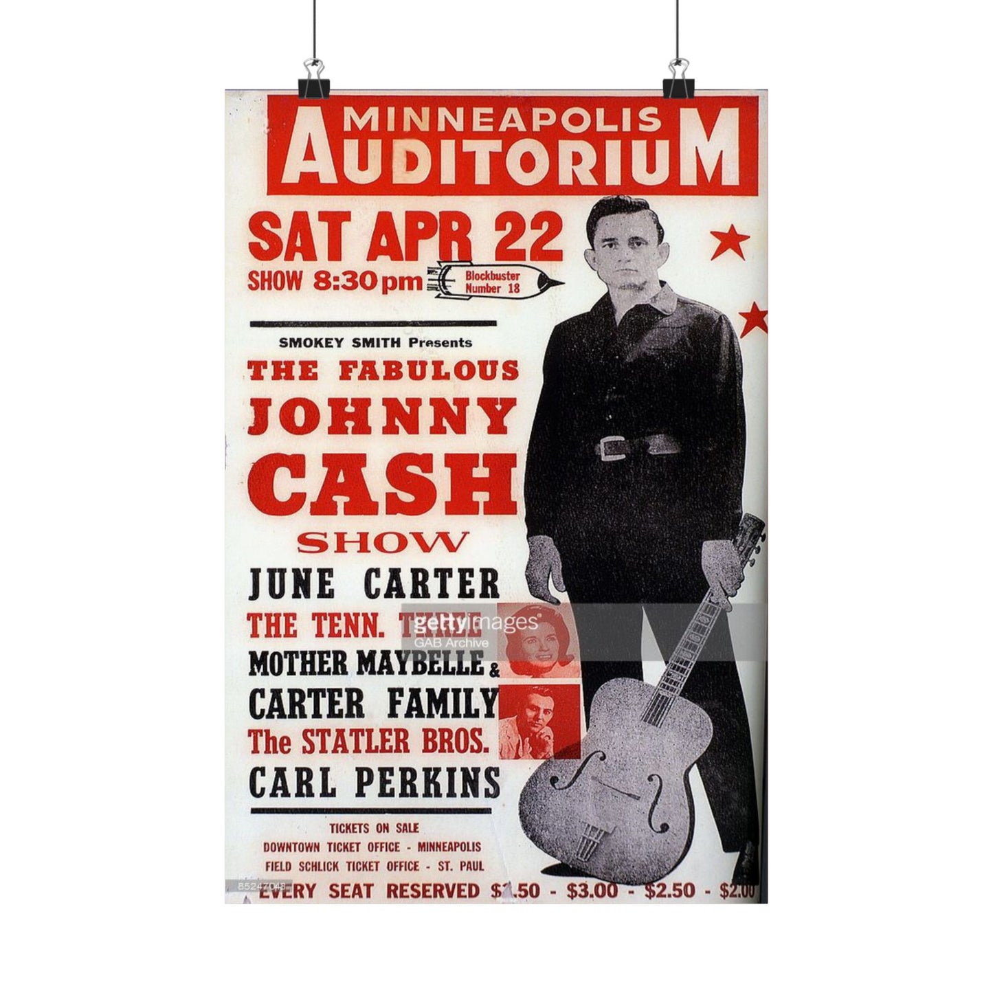 Vintage Concert Poster, 1967 Fabulous Johnny Cash Show, All-Star Lineup Poster, Authentic Rock Music, Collectible