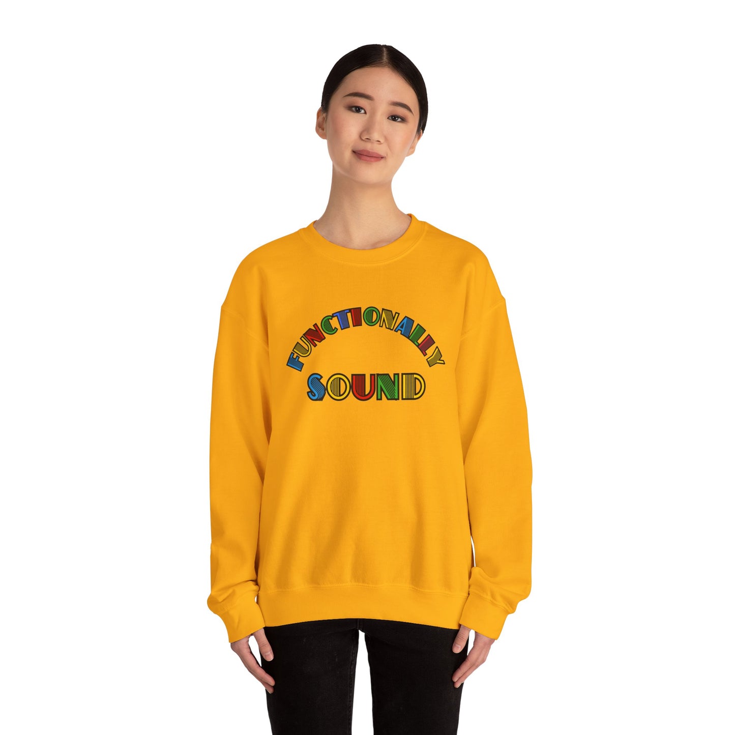 Colorful Typography, 'Functionality Sound' Sweatshirt, Cozy Crewneck, Unisex Gift, Music Lover Apparel, Casual Wear, Birthday Present