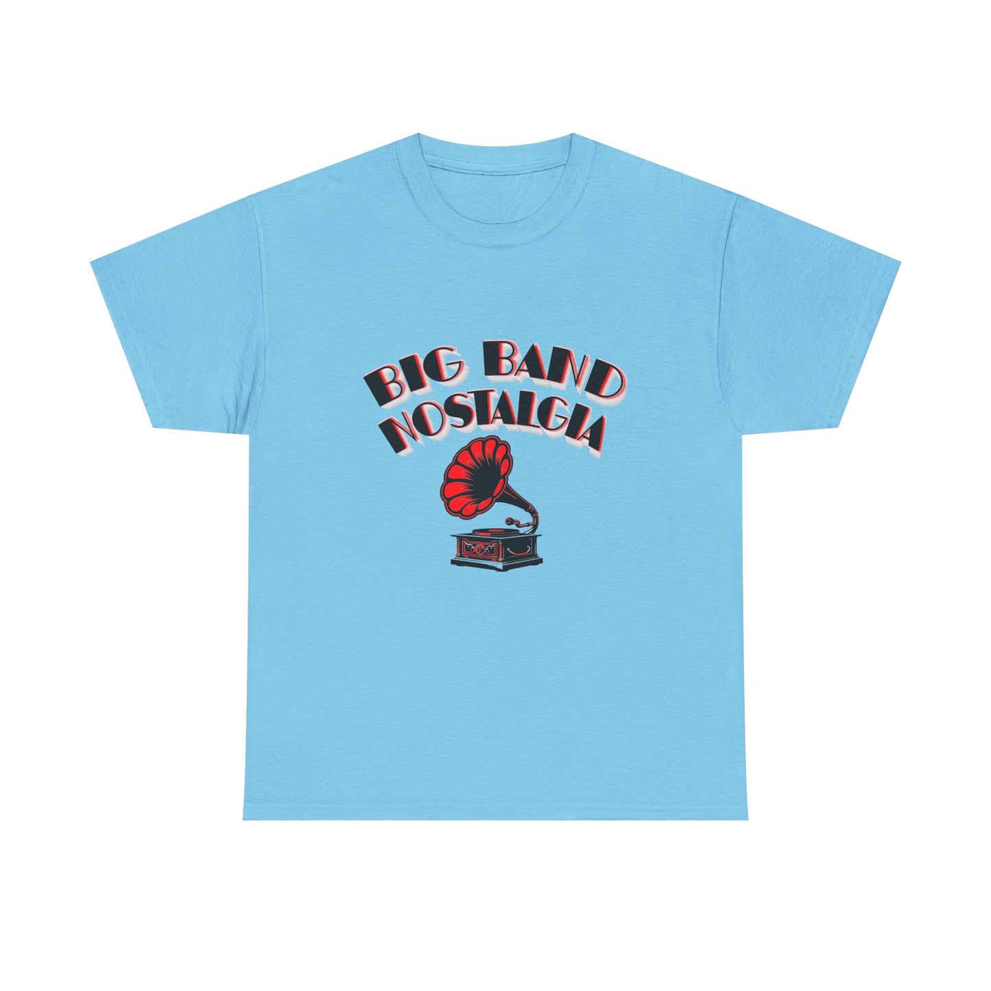 Music Nostalgia Big Band Unisex Cotton Tee, Vintage Phonograph And Broadway Style Artistic Typographic Design