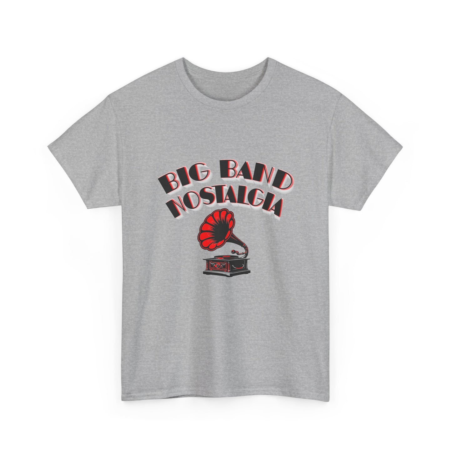 Music Nostalgia Big Band Unisex Cotton Tee, Vintage Phonograph And Broadway Style Artistic Typographic Design