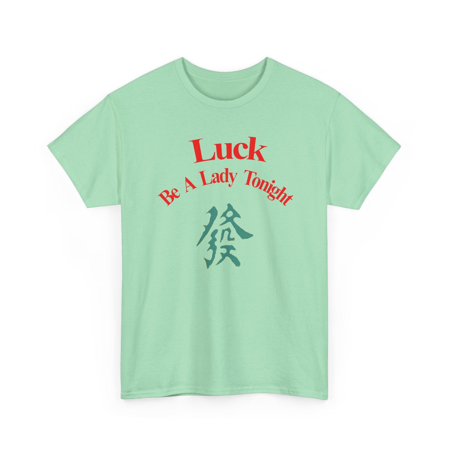 Mahjong Inspired, Luck Be A Lady Tonight Unisex Heavy Cotton Tee, Casual Wear, Green Dragon, Vintage Vibes, Festive T-Shirt, Statement Tee