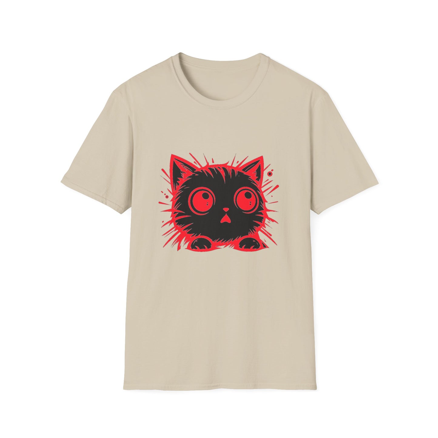 Cute Cat Face Unisex Soft-style T-Shirt, Red-Eyed Scaredy Cat Face for Cat Ladies, Cat Moms and Cat Lovers Graphic Tee