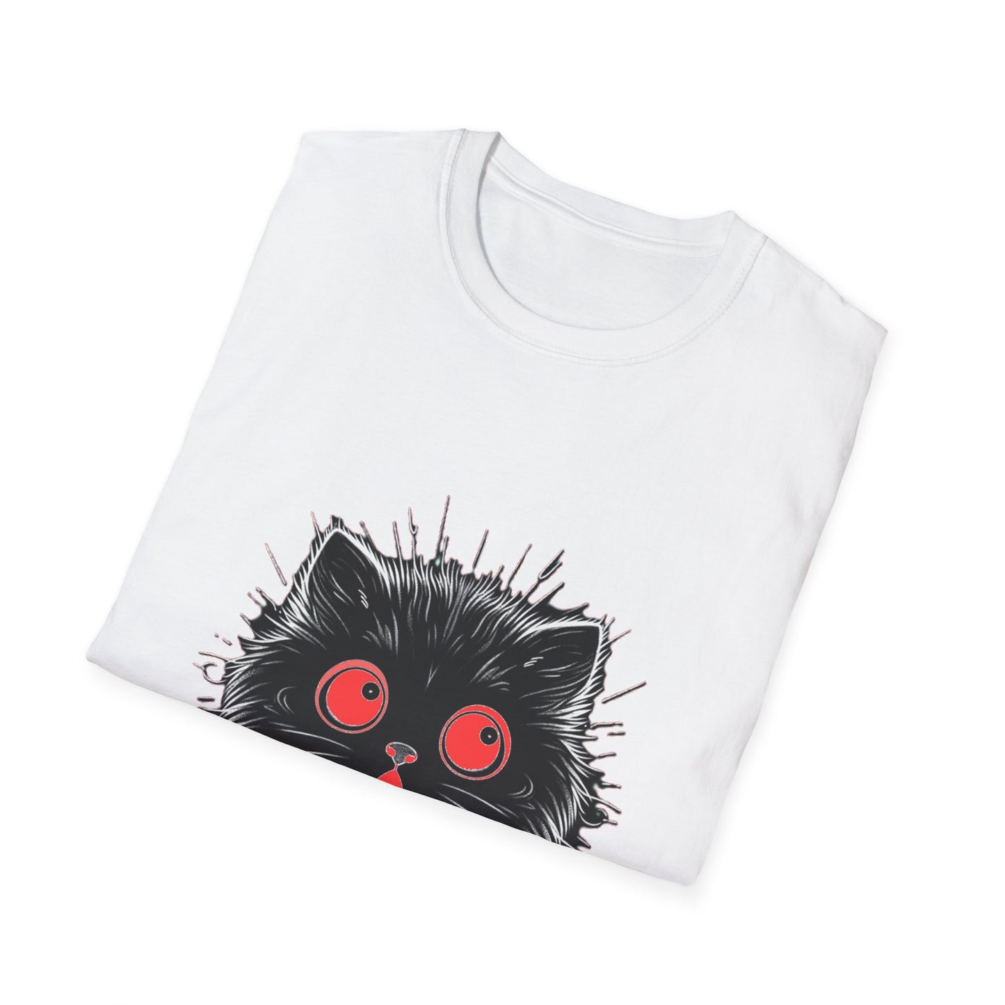 Cute Cat Face Unisex Soft-style T-Shirt, Scaredy Cat Face for Cat Ladies, Cat Moms and Cat Lovers Graphic Tee