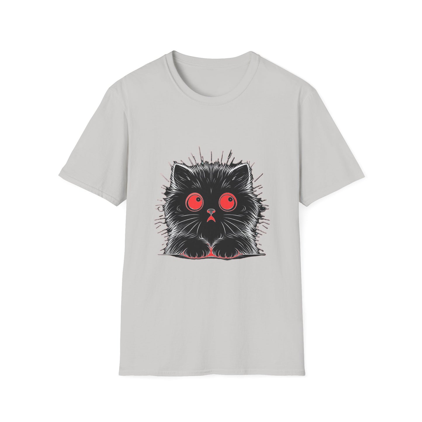 Cute Cat Face Unisex Soft-style T-Shirt, Scaredy Cat Face for Cat Ladies, Cat Moms and Cat Lovers Graphic Tee