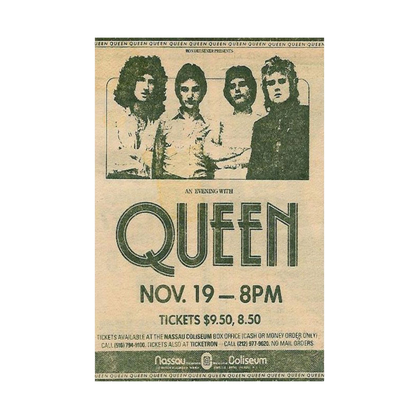 Queen Concert Vintage Poster, 1978 Long Island NY Concert Memorabilia, Collectors Item, Authentic Reprint