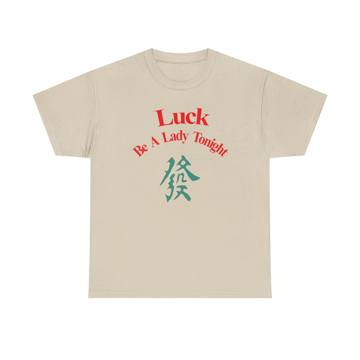 Mahjong Inspired, Luck Be A Lady Tonight Unisex Heavy Cotton Tee, Casual Wear, Green Dragon, Vintage Vibes, Festive T-Shirt, Statement Tee