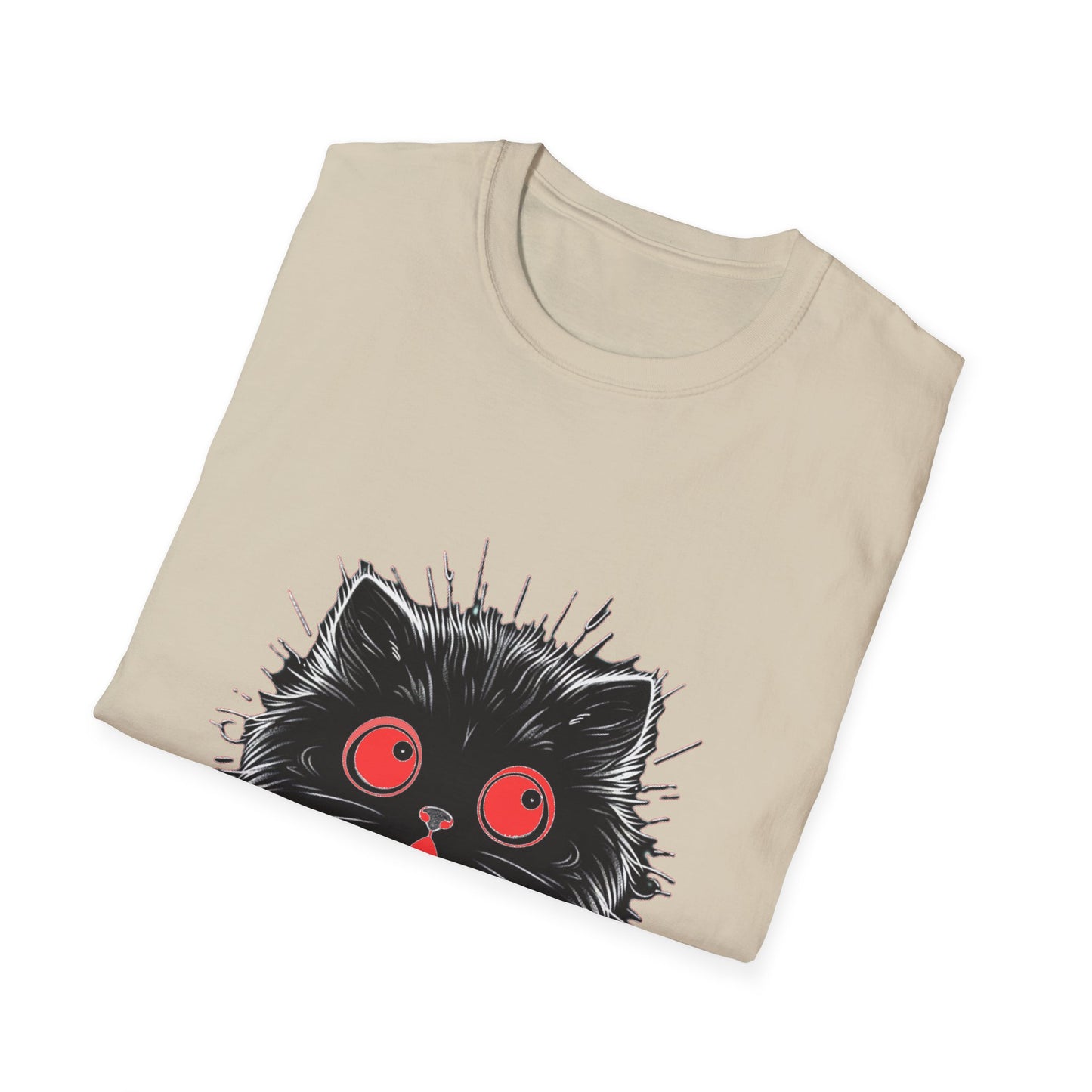 Cute Cat Face Unisex Soft-style T-Shirt, Scaredy Cat Face for Cat Ladies, Cat Moms and Cat Lovers Graphic Tee