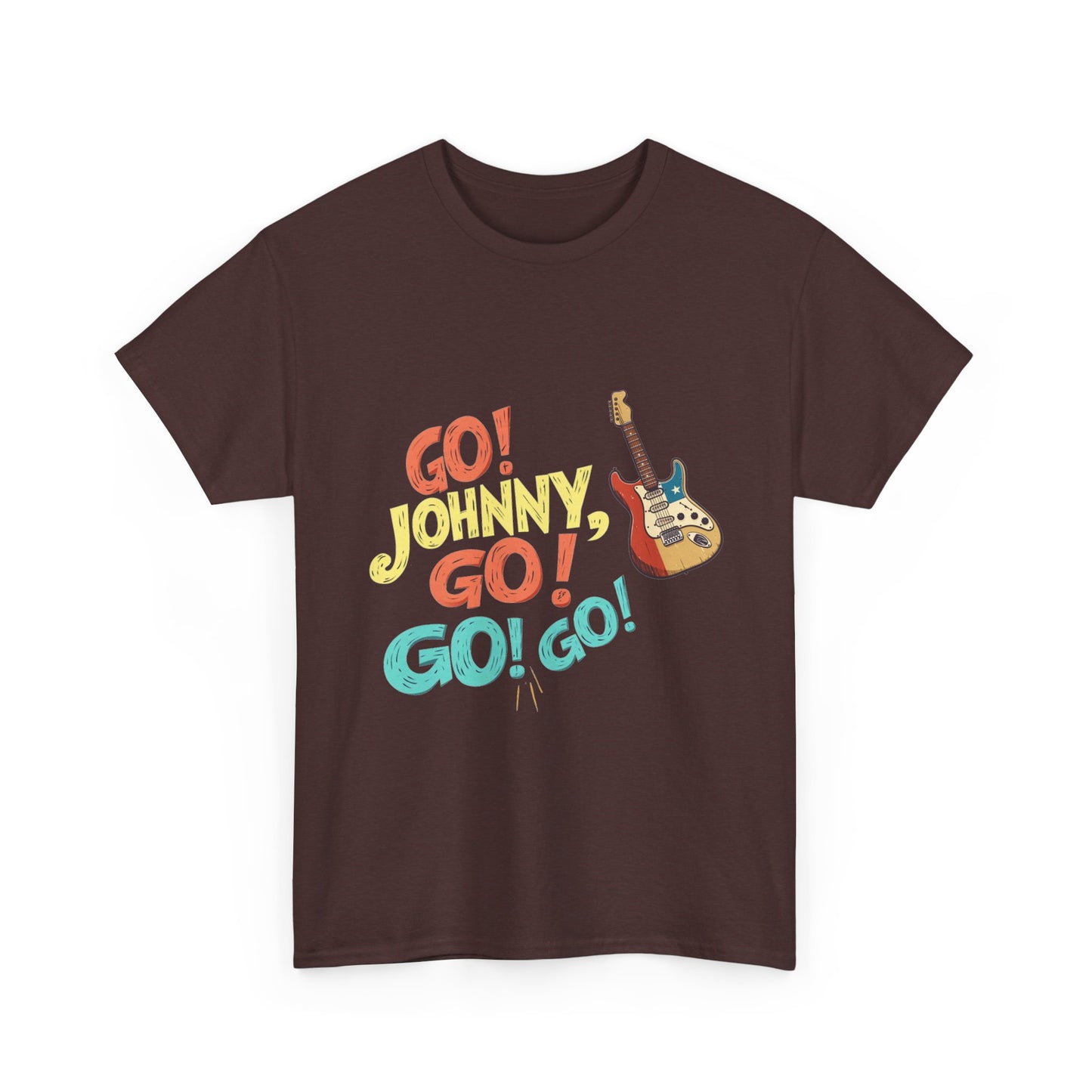 Music Nostalgia Unisex Cotton Tee, Go Johnny Go Retro Typographic Design, Artistical Expression of Colors