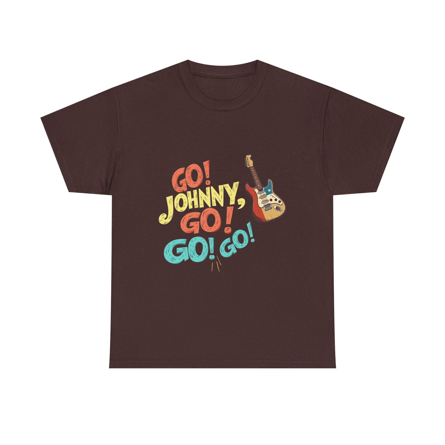 Music Nostalgia Unisex Cotton Tee, Go Johnny Go Retro Typographic Design, Artistical Expression of Colors
