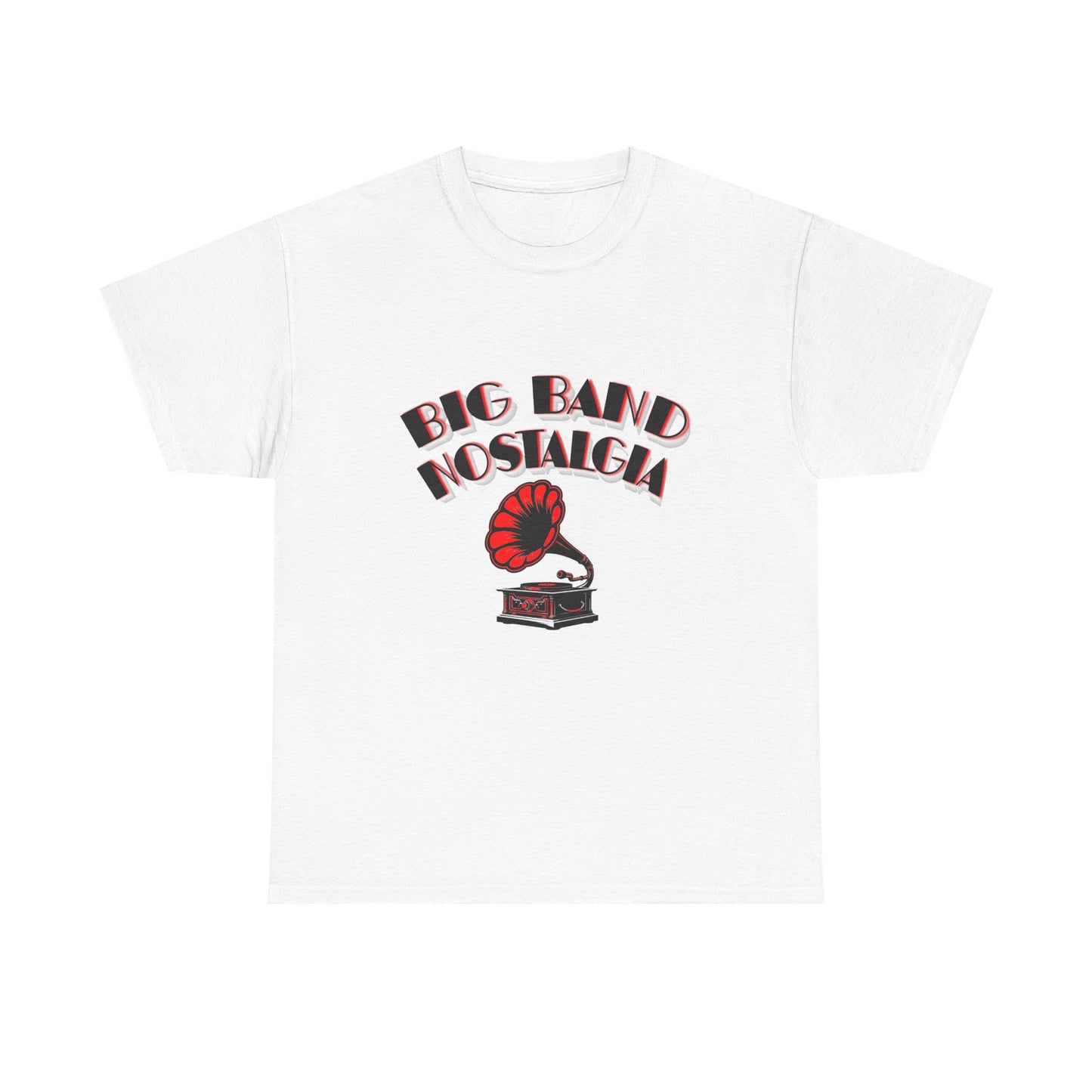 Music Nostalgia Big Band Unisex Cotton Tee, Vintage Phonograph And Broadway Style Artistic Typographic Design