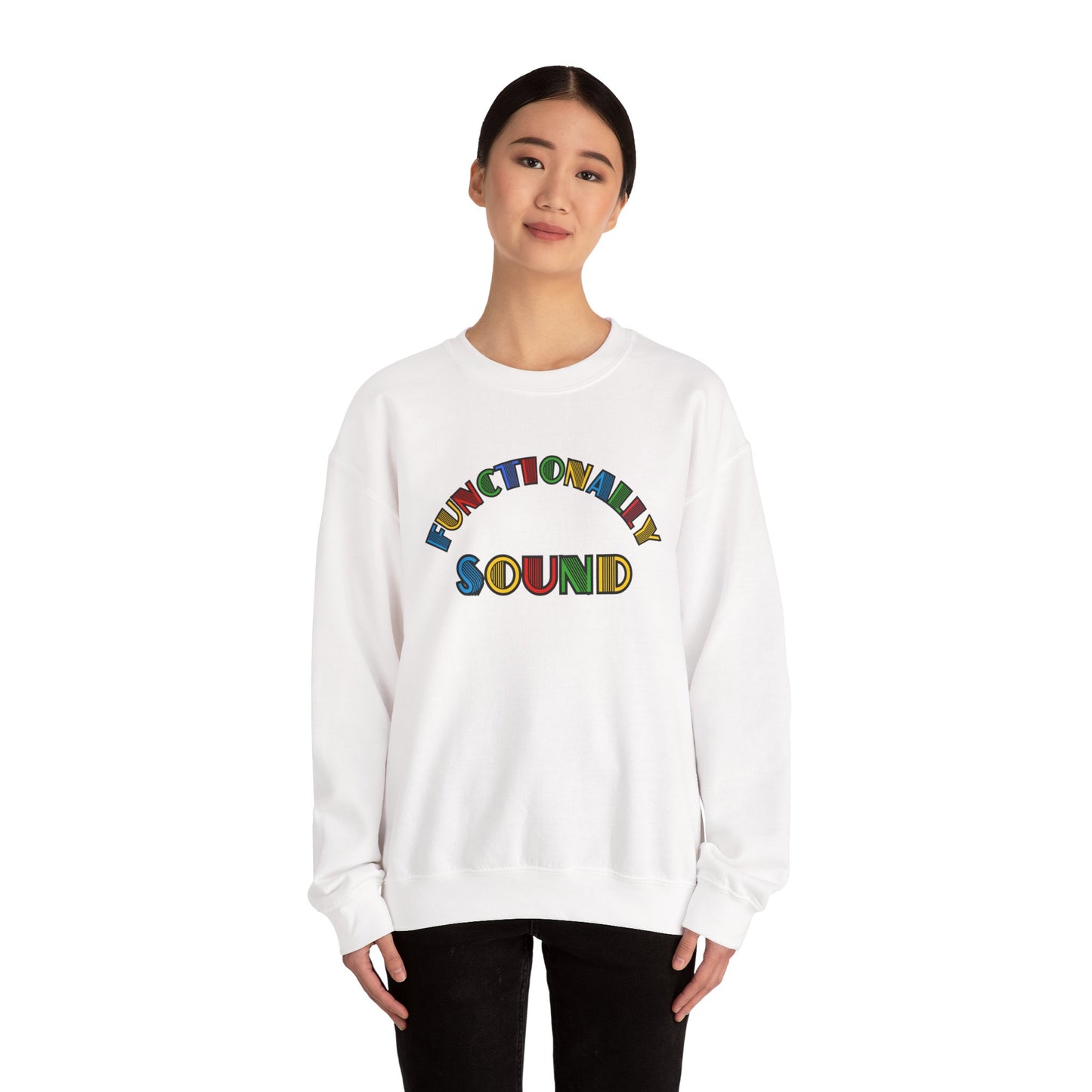 Colorful Typography, 'Functionality Sound' Sweatshirt, Cozy Crewneck, Unisex Gift, Music Lover Apparel, Casual Wear, Birthday Present