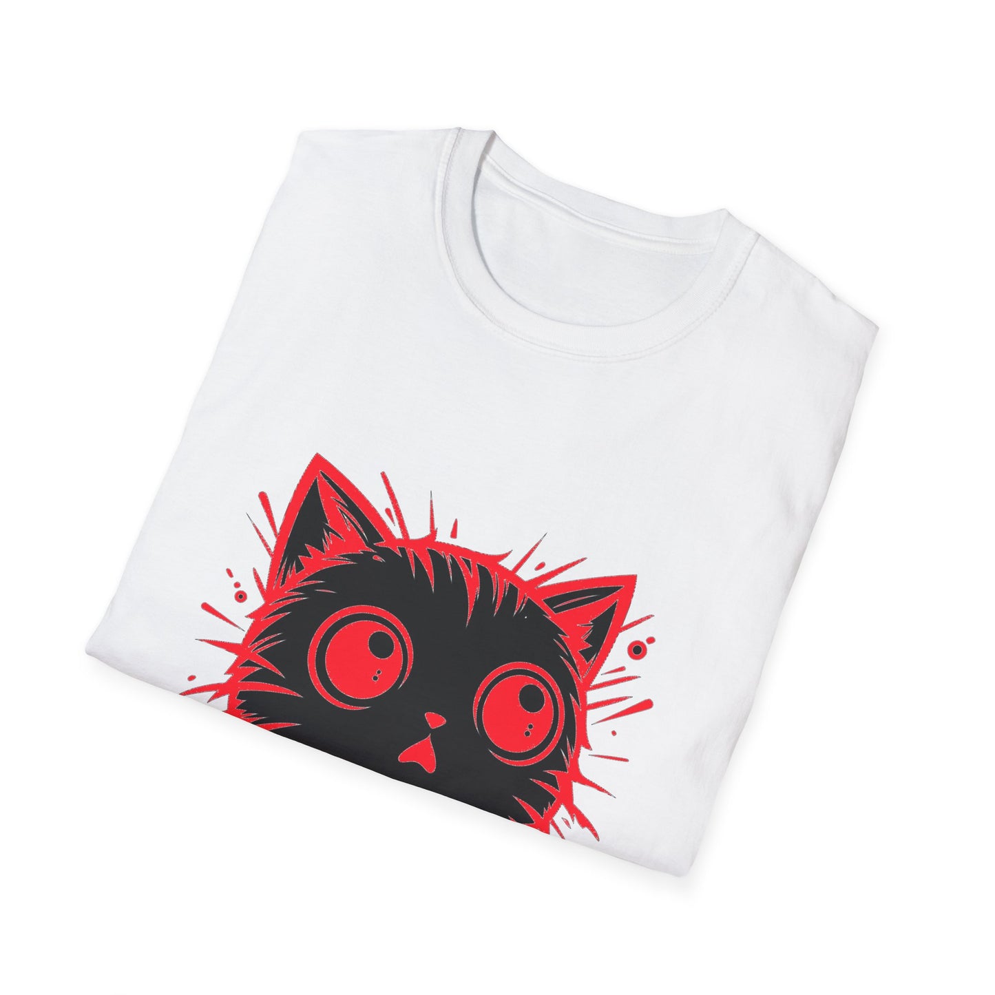 Cute Cat Face Unisex Soft-style T-Shirt, Red-Eyed Scaredy Cat Face for Cat Ladies, Cat Moms and Cat Lovers Graphic Tee