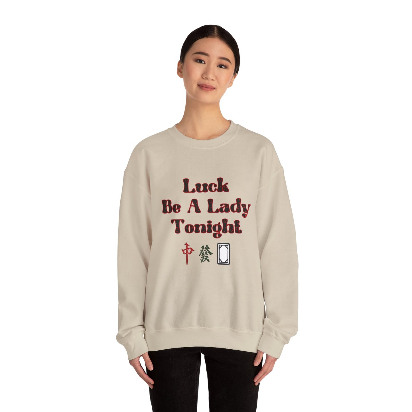 Boho Mahjong Inspired Unisex Sweatshirt, Gambler Metaphor Crewneck Jumper, Luck Be a Lady Pullover, Gift for Gamers, Vintage Style Sweater