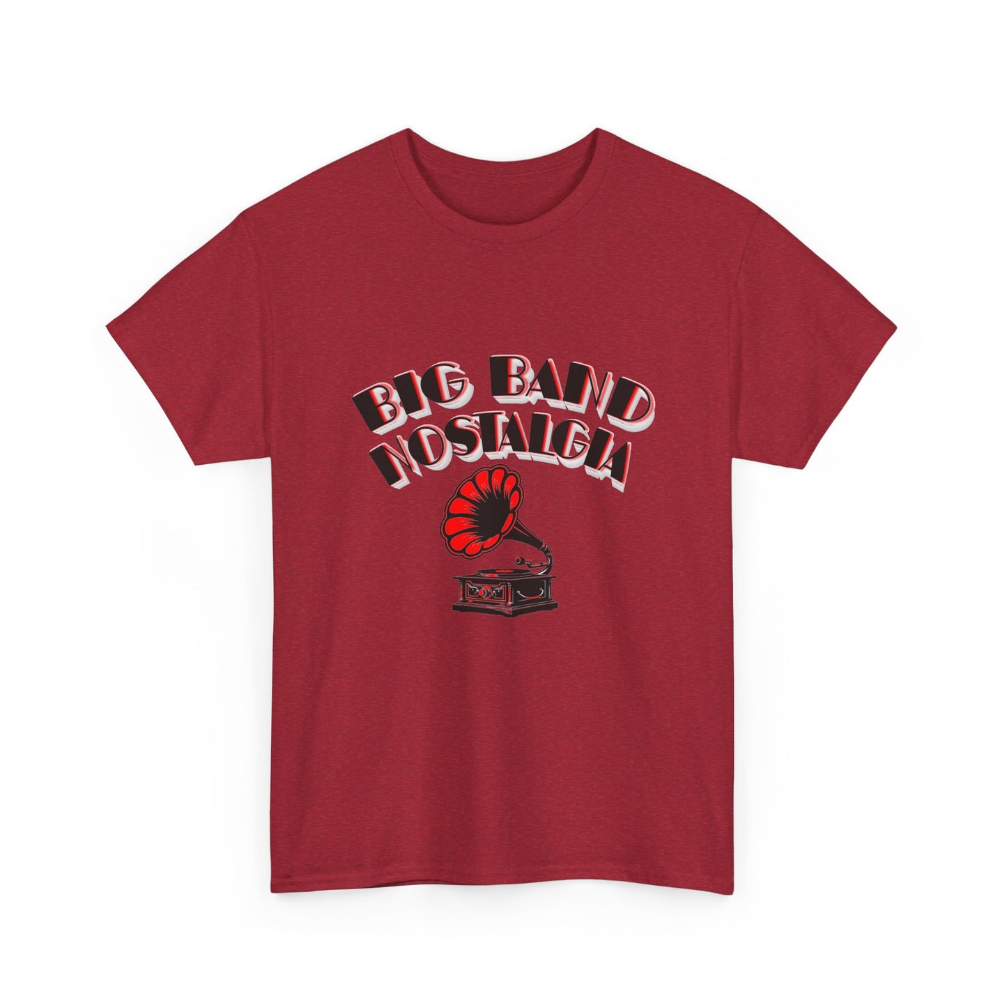 Music Nostalgia Big Band Unisex Cotton Tee, Vintage Phonograph And Broadway Style Artistic Typographic Design