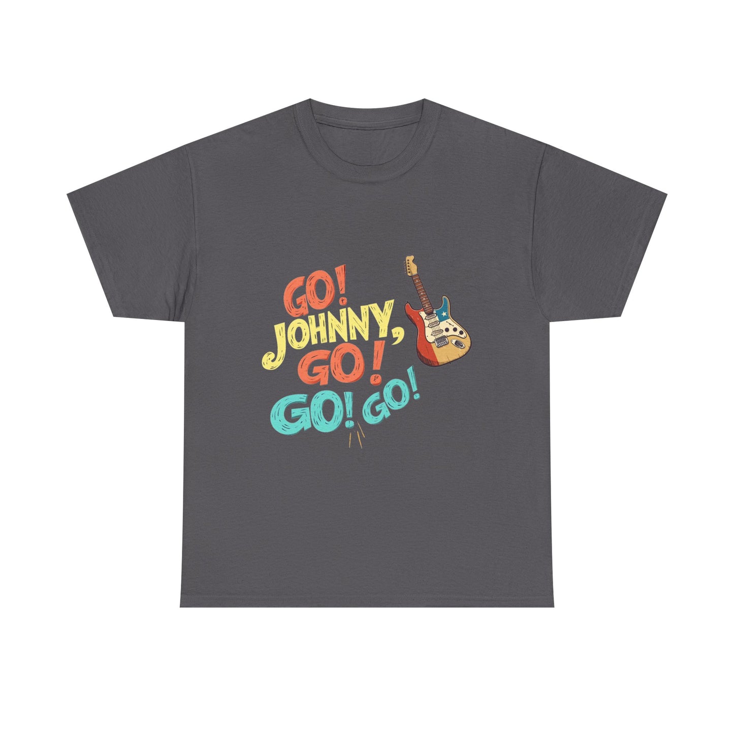Music Nostalgia Unisex Cotton Tee, Go Johnny Go Retro Typographic Design, Artistical Expression of Colors