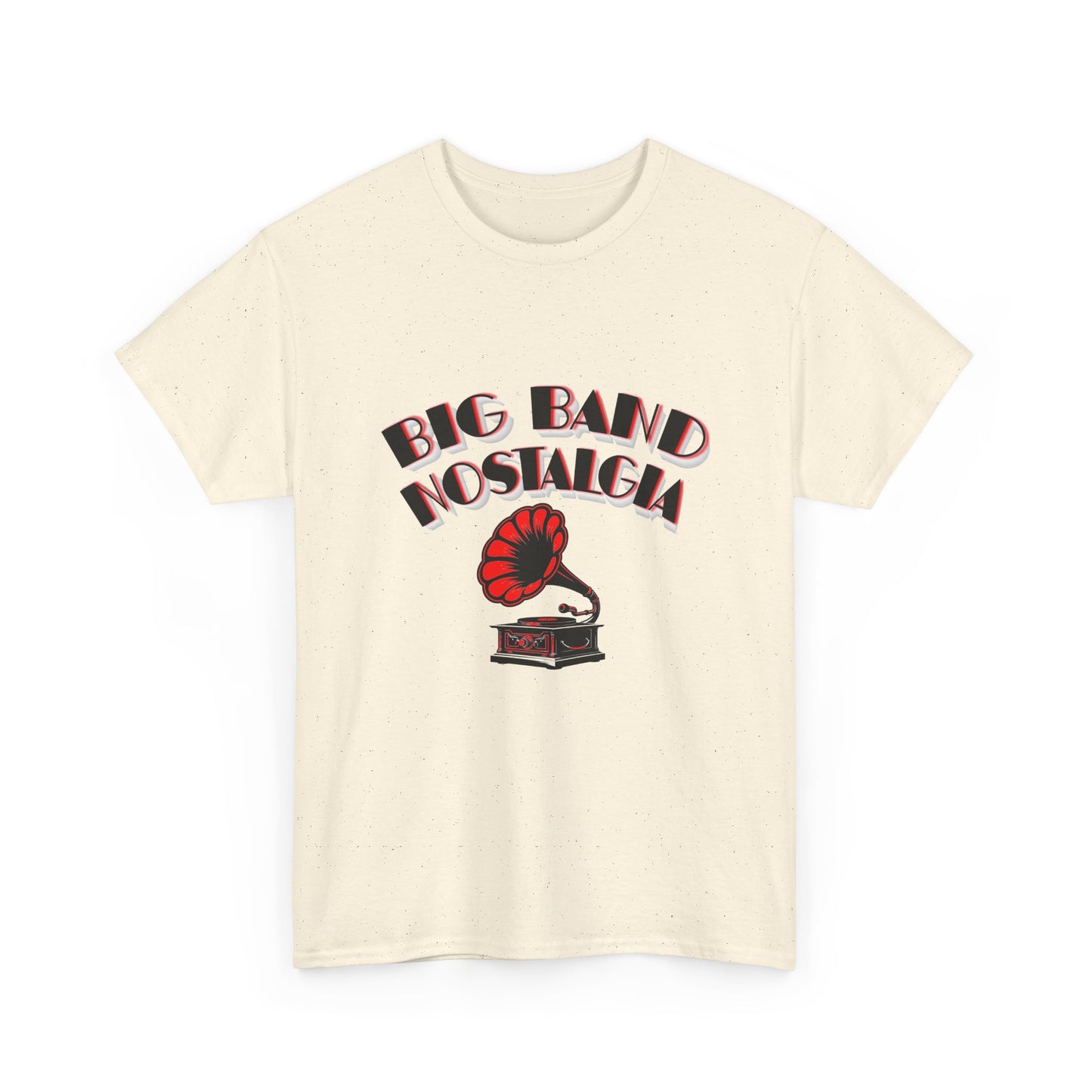 Music Nostalgia Big Band Unisex Cotton Tee, Vintage Phonograph And Broadway Style Artistic Typographic Design
