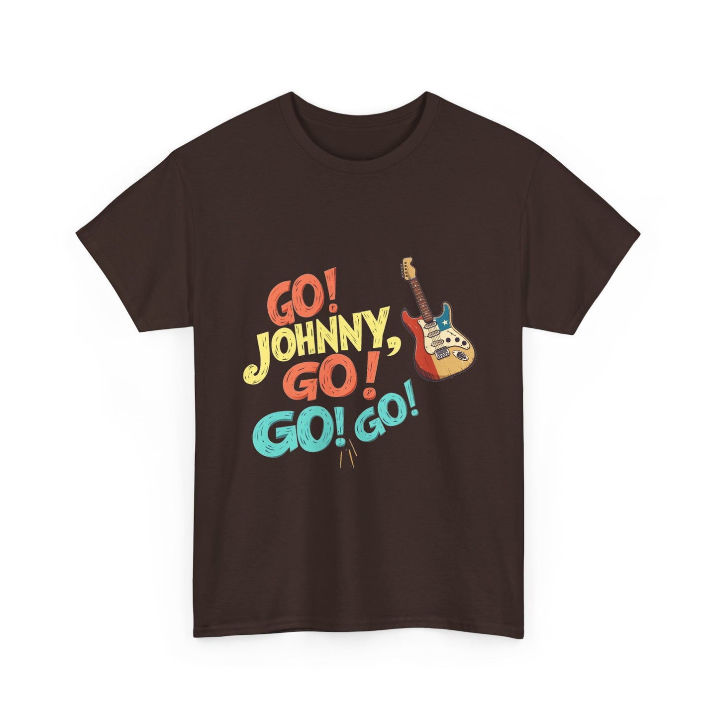 Music Nostalgia Unisex Cotton Tee, Go Johnny Go Retro Typographic Design, Artistical Expression of Colors