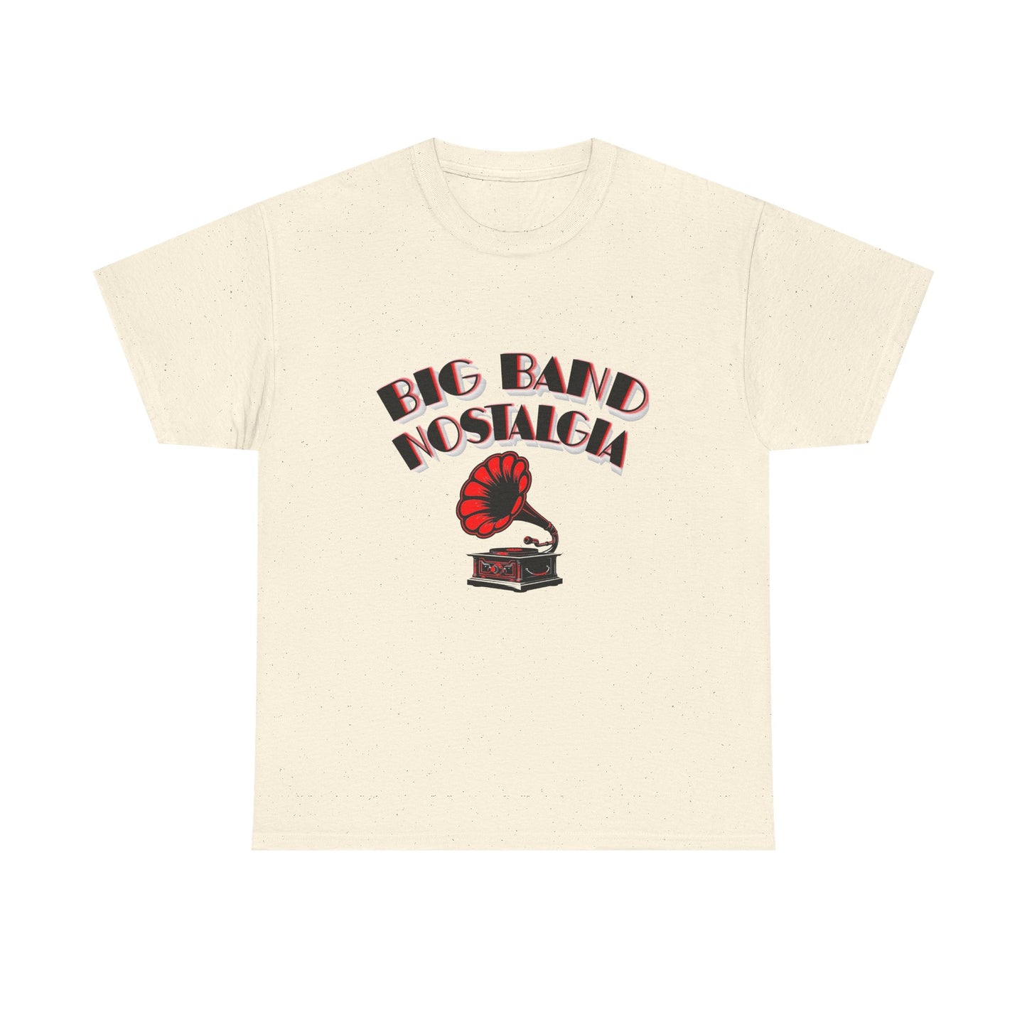 Music Nostalgia Big Band Unisex Cotton Tee, Vintage Phonograph And Broadway Style Artistic Typographic Design