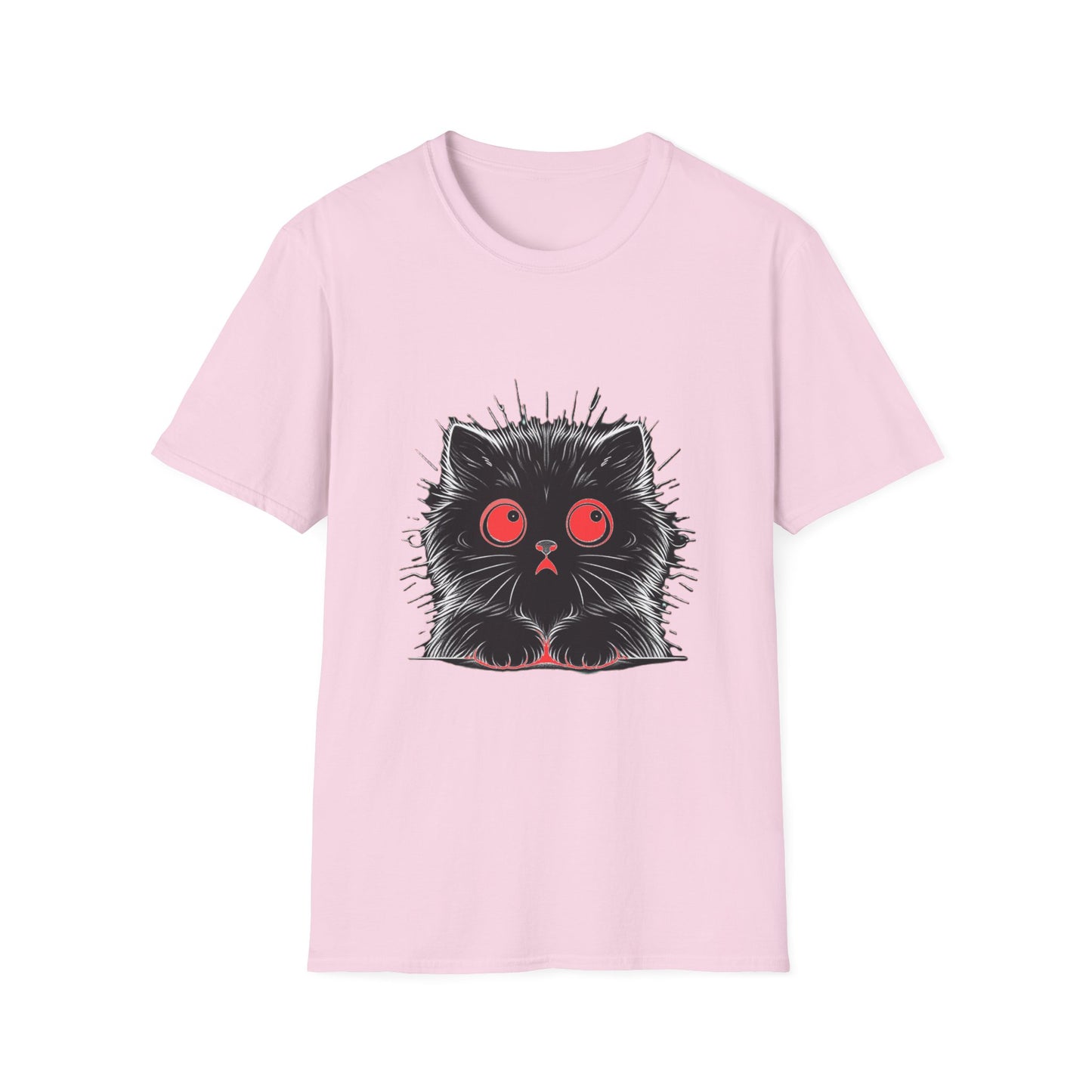 Cute Cat Face Unisex Soft-style T-Shirt, Scaredy Cat Face for Cat Ladies, Cat Moms and Cat Lovers Graphic Tee